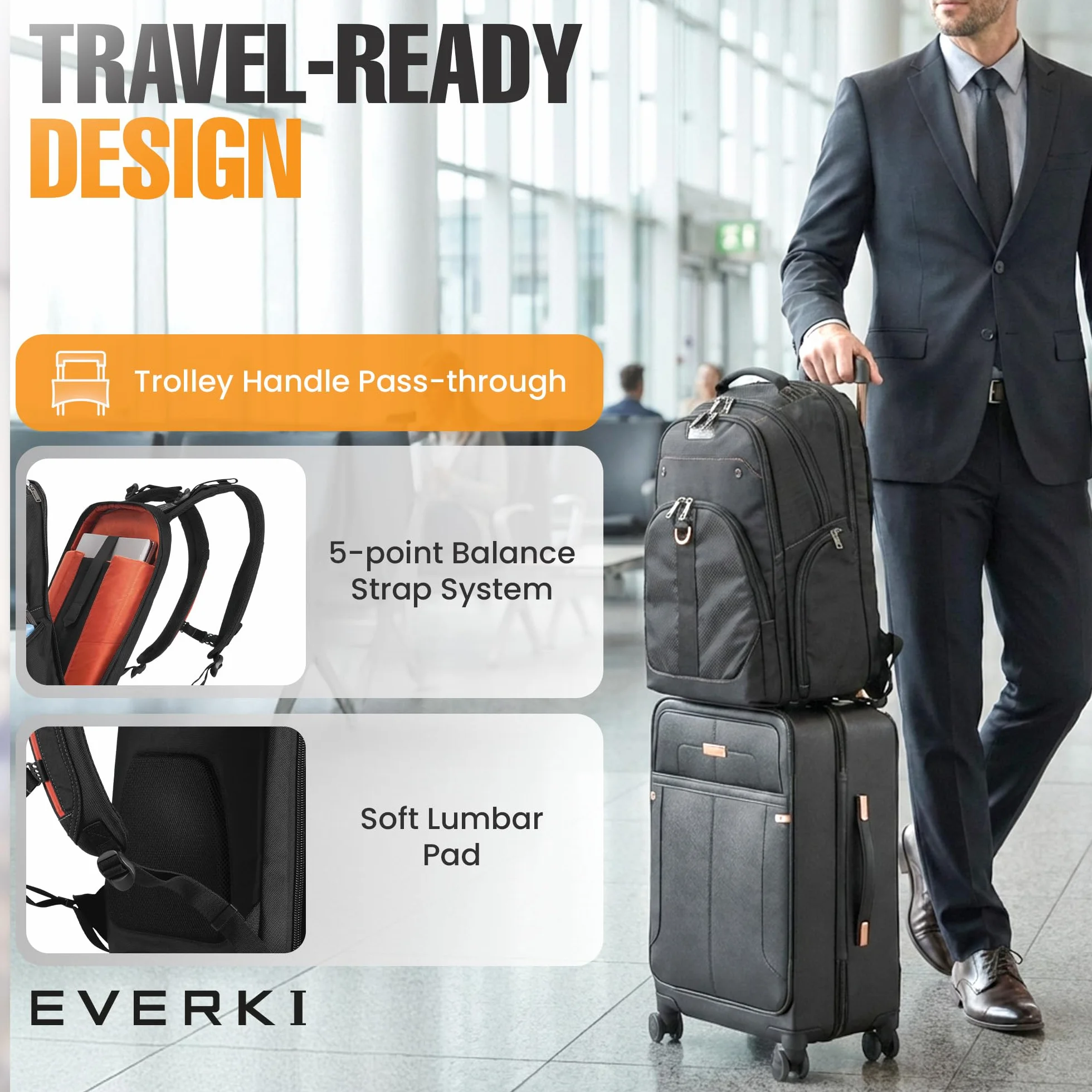 Everki Atlas EKP121, Plecak na Laptopa od 13 do 17 Cali, Czarny