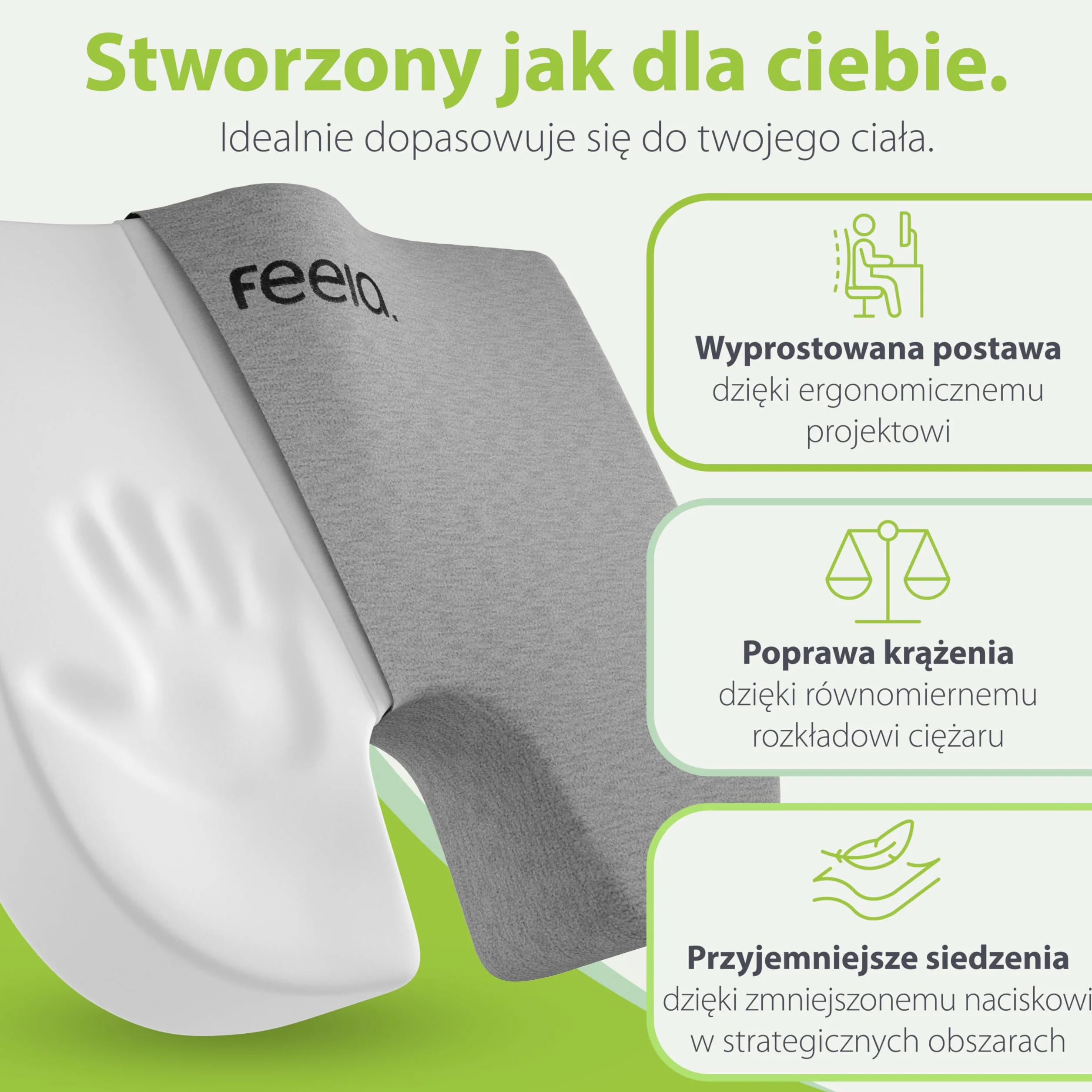 feela. Ortopedyczna poduszka klinowa z pamięcią kształtu 3 stopnie twardości do korekcji postawy i odciążenia pleców