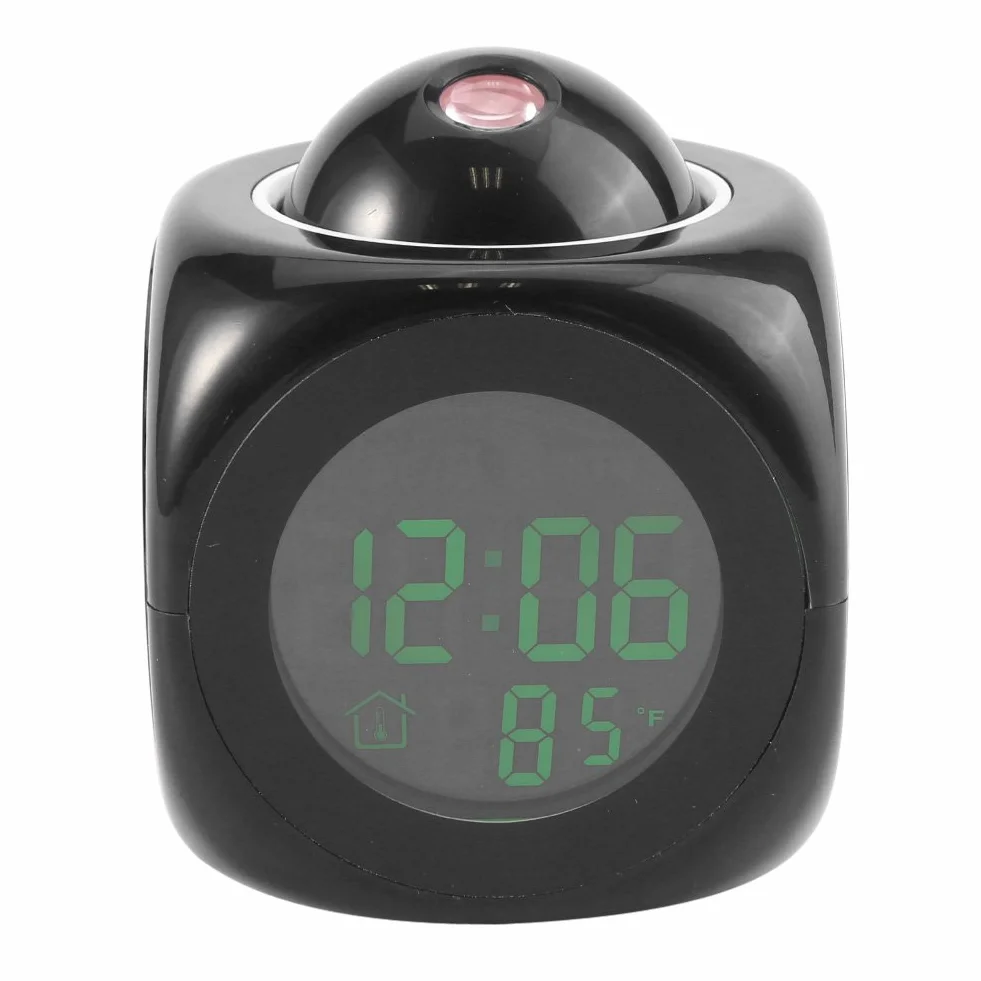 Zegar projekcyjny Haofy, budzik LED, wielofunkcyjna cyfrowa projekcja ścienna LCD Nastrój Mówiący wyświetlacz temperatury do sypialni, sufitu, kuchni, biurka, półki, ściany