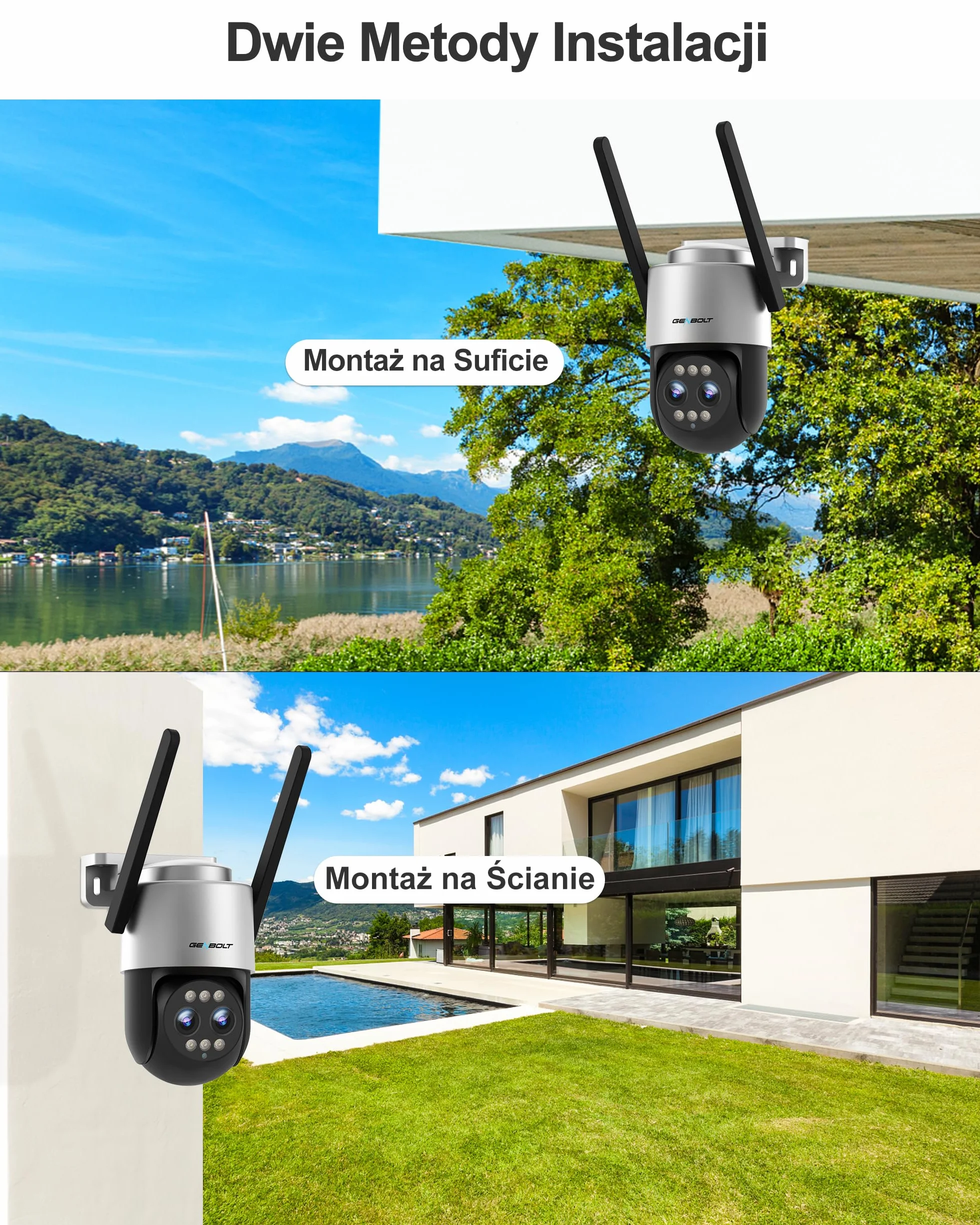 GENBOLT 2.5K Kamera PTZ WiFi do Użytku na Zewnątrz,Obsługująca POE, Podwójna IP 4MP Domowa Kamera Monitorująca,10-Krotny Zoom Hybrydowy,CCTV Kolorowy Tryb Nocny,Automatyczne Śoledzenie (2,4/5GHz)