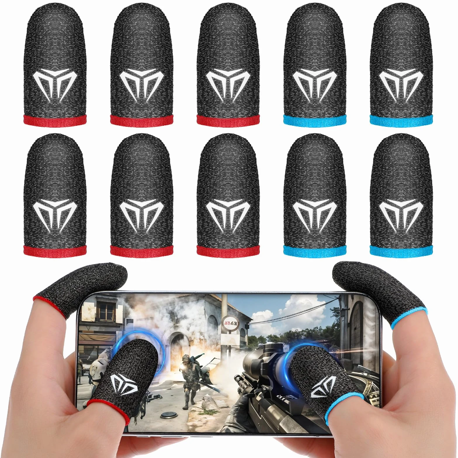 WLLHYF 10 sztuk gamingowych rękawów na palce, włókna elastanowe, do gier mobilnych, ekran dotykowy, wygodne, oddychające, odporne na pot, rękawice na kciuki, ochraniacze na palce, akcesoria gamingowe