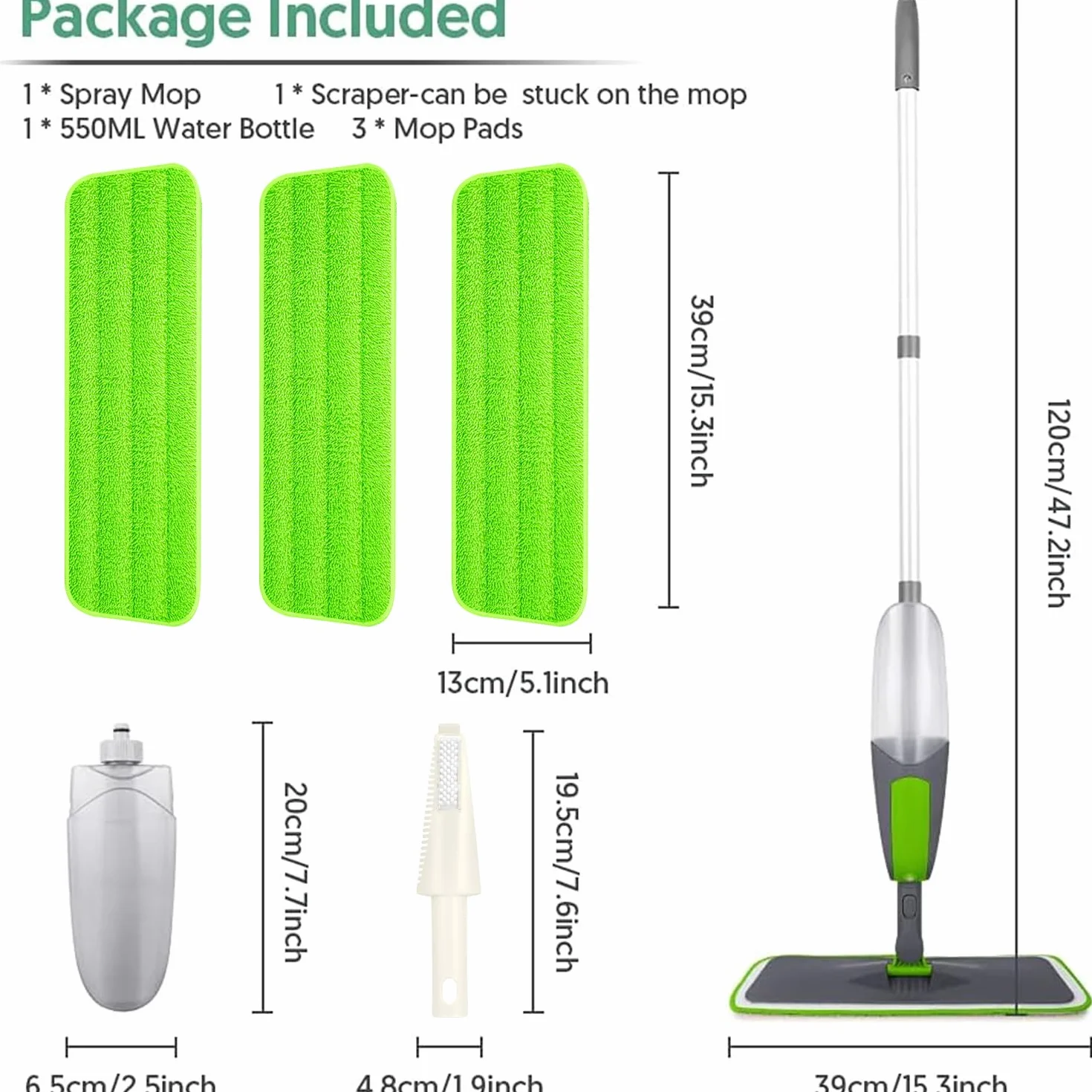 Mop podłogowy z mikrofibry 3 podkładki 550 ml