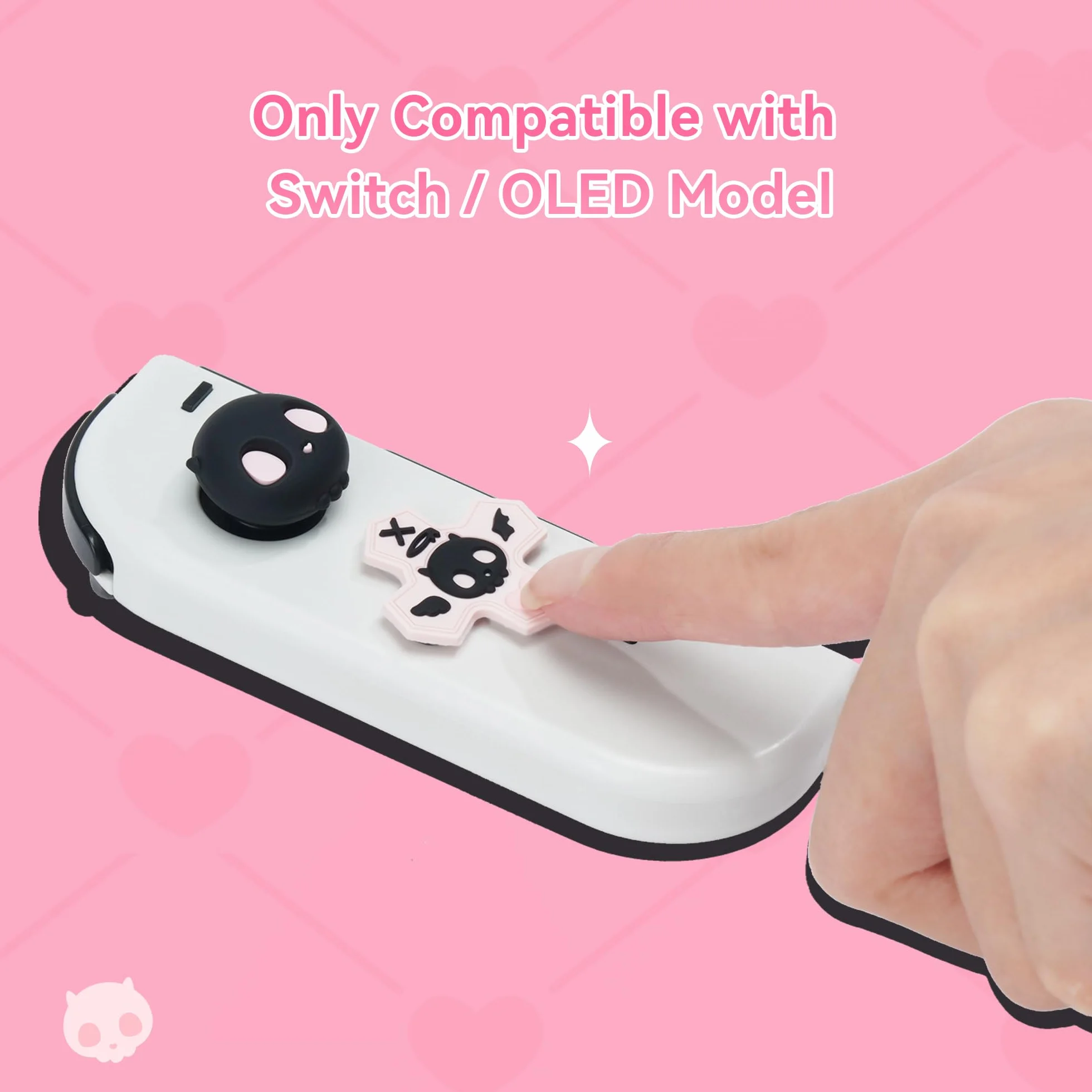 GeekShare Silikonowe nakładki na przyciski krzyżowe D-Pad Zestaw osłon na joysticki - Śliczna naklejka na przyciski ABXY Kompatybilna z Switch/OLED - Słodka czaszka