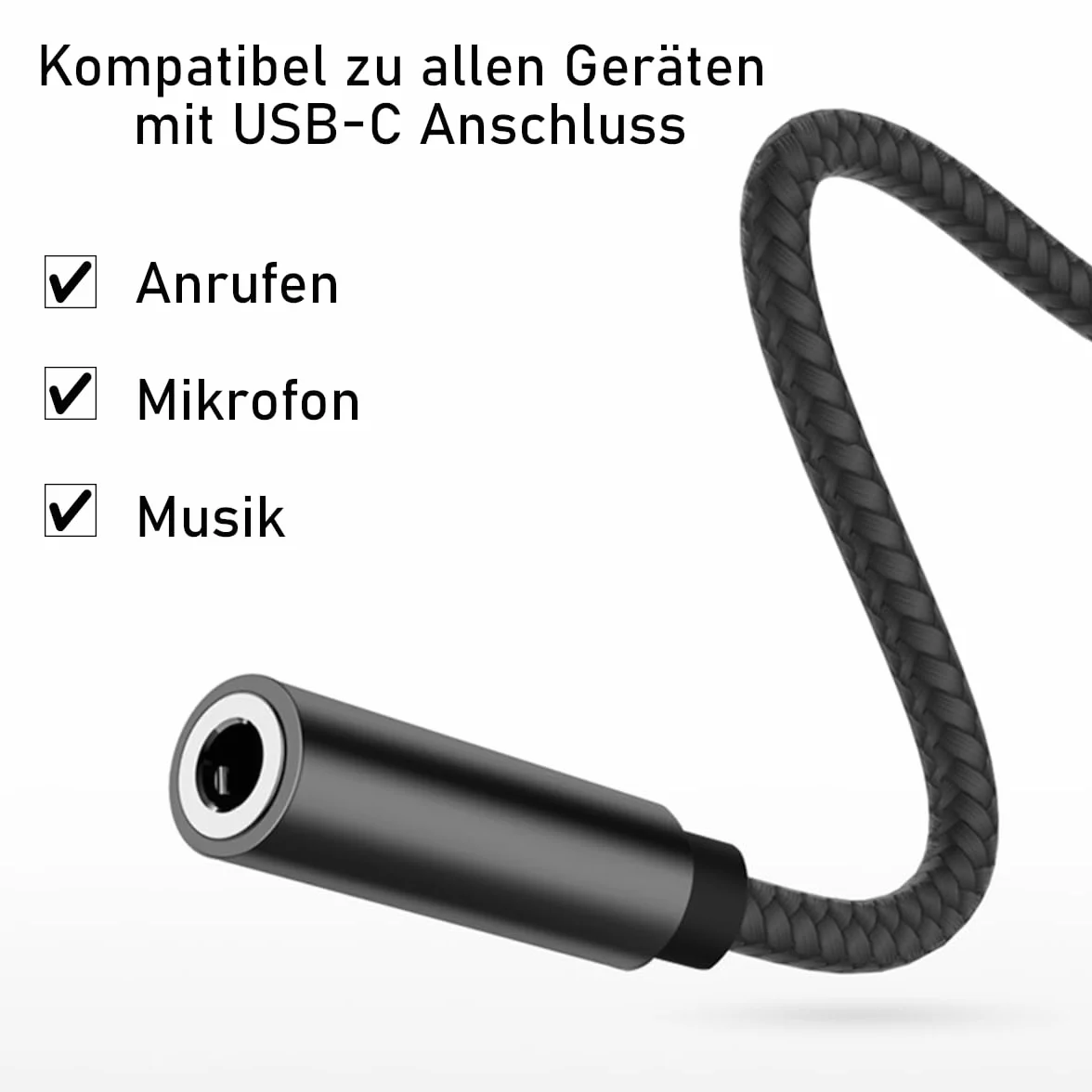 Adapter do słuchawek USB C, USB-C na jack 3,5 mm, adapter audio, uniwersalny czarny