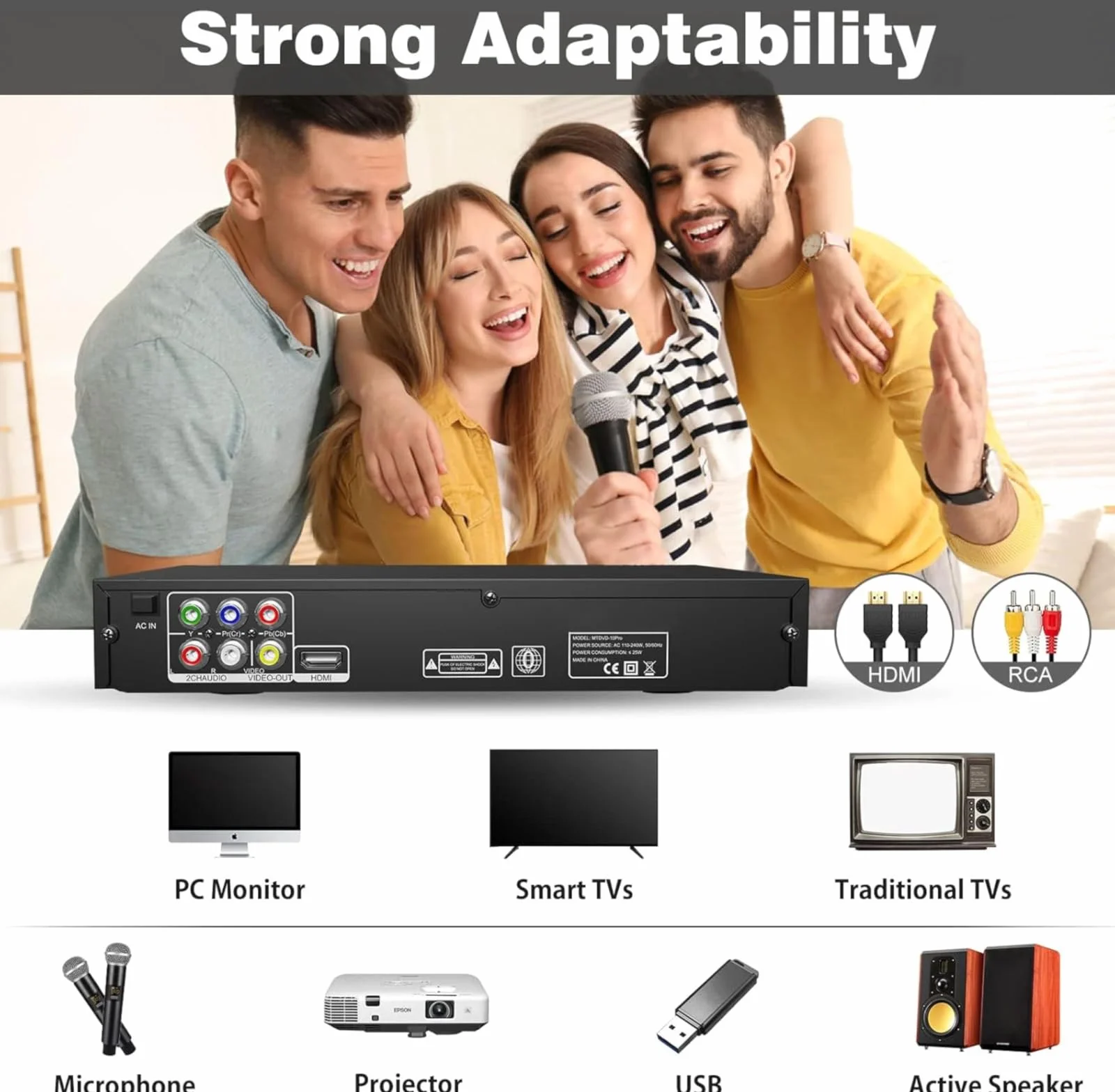 Odtwarzacz DVD Maite, Wieloregionalny Odtwarzacz DVD do TV, złącze HDMI AV, Wejście USB, Mikrofon, System NTSC/PAL, Pilot Zdalnego Sterowania, Telewizor Kompaktowy, HD DVD Player