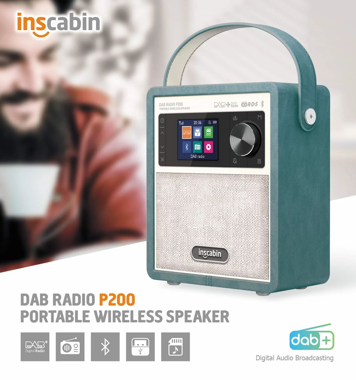 P200 Portable DAB/DAB+ FM Digital Radio- Portable Wireless Speaker with Bluetooth,Stereo Sound,Beautiful design,Dual Alarm Clock,Rechargable Battery,Subwoofer (green)