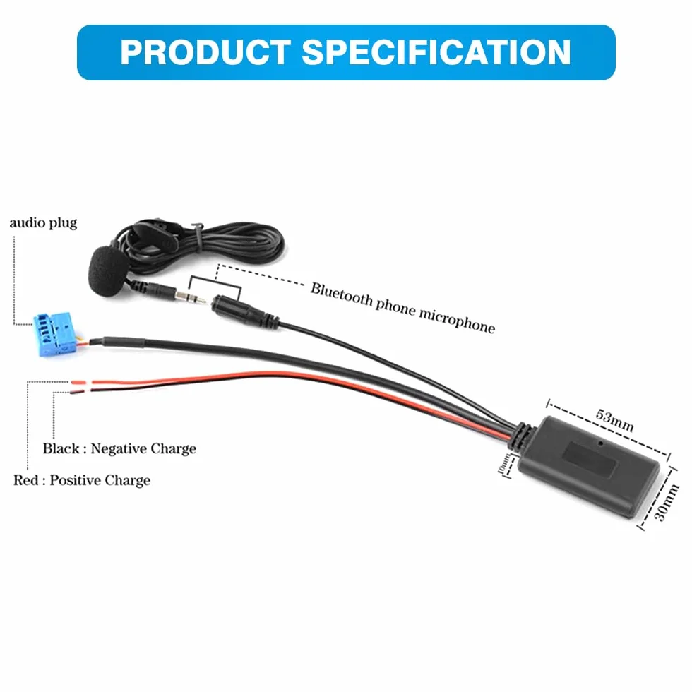 Riloer Adapter Bluetooth Audio AUX z mikrofonem, pasuje do BMVV Z4 (E85/E86), X3 (E83), Mini Coopera (R50/JCW), Mini Coopera S R53