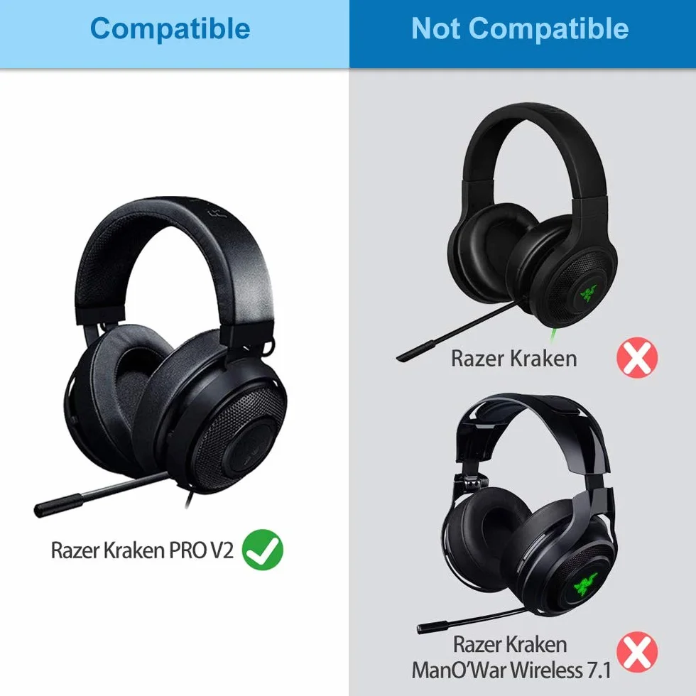 Zapasowe Nausznik do Razer Kraken 7.1 V2 / Razer Kraken Pro V2 Gaming Słuchawek od MMOBIEL - Memory Foam i Protein PU Wymienna Poduszka Uszu - Noise Isolation Oval Pady Nauszne – Czarny