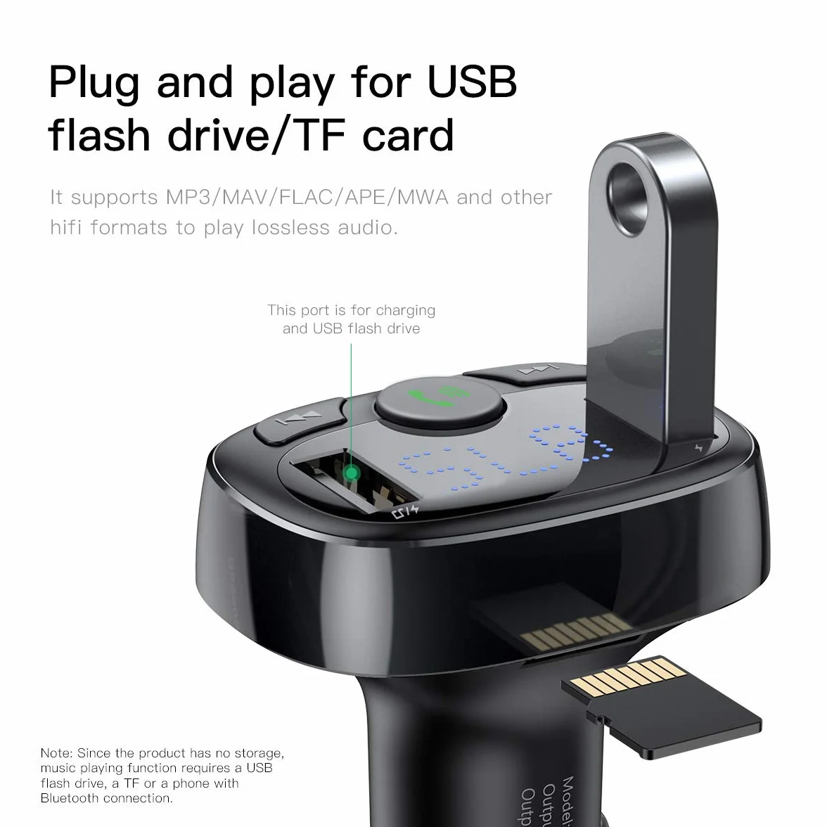 Baseus FM Transmitter T typed Bluetooth 2xUSB microSD (czarny)