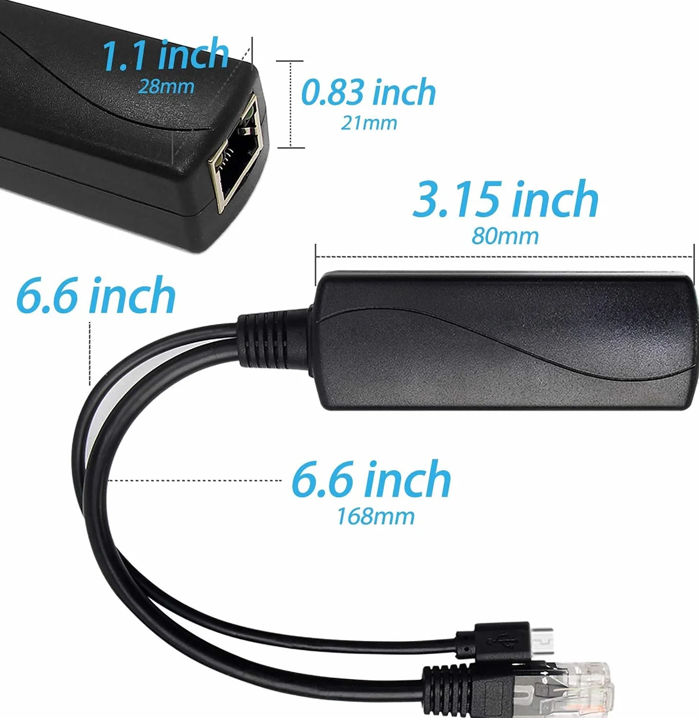 Rozdzielacz Gigabit Type C PoE 5 V 3 A, IEEE 802.3af/at Standard, 10/100/1000 Mbps Power Over Ethernet Splitter with RJ45 Port and TypeC rozdzielacz adaptera (TYPEC0503G Black)