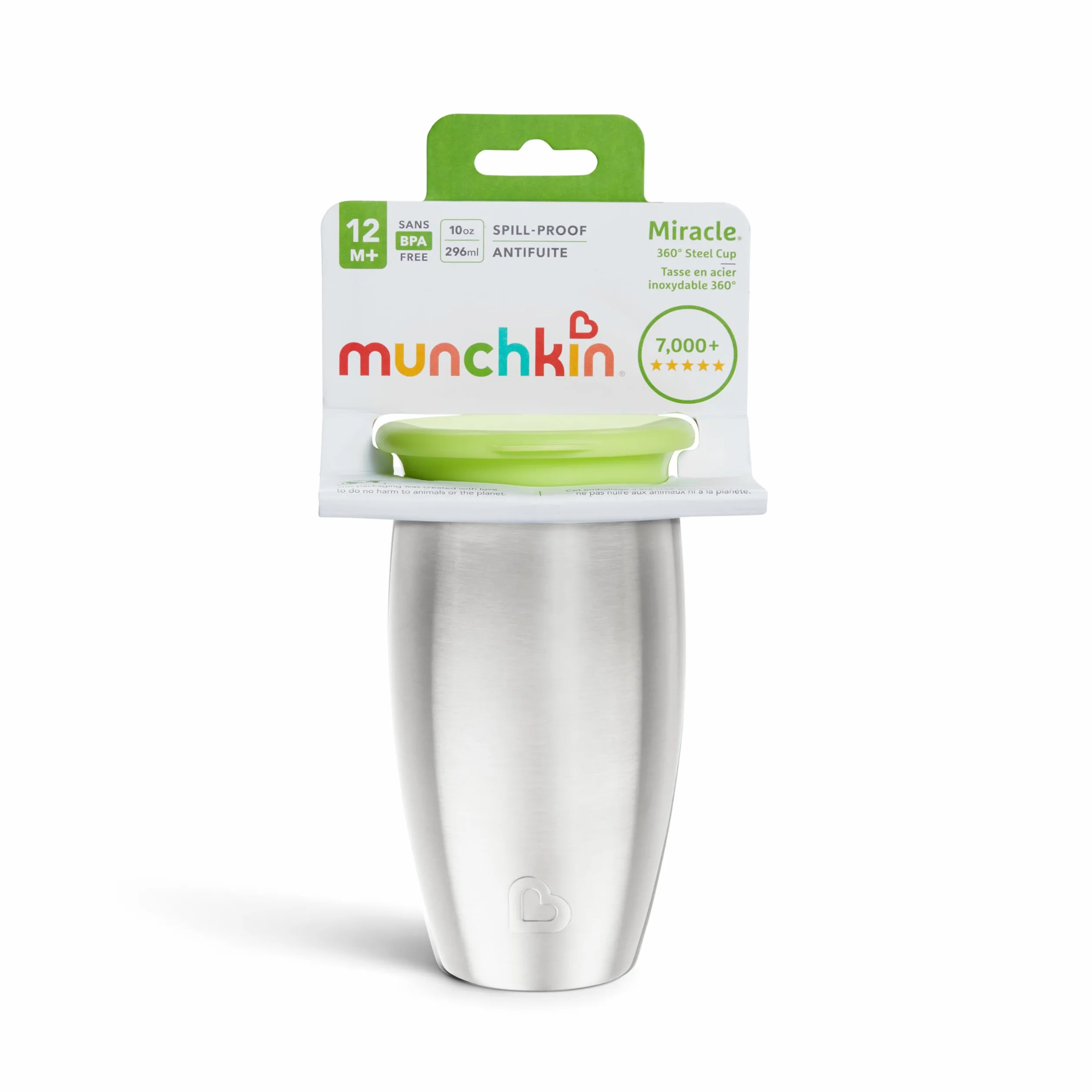 Kubek niekapek Munchkin Miracle 360 stal nierdzewna 296 ml zielony