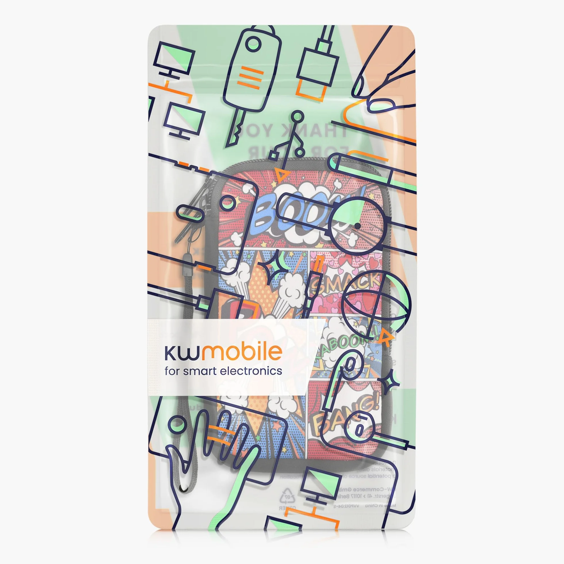 kwmobile Neoprenowy rękaw na smartfon rozmiar L - 16.5 cm - etui amortyzujące wstrząsy - ochronna torba na telefon - symbole komiksów wielokolorowe