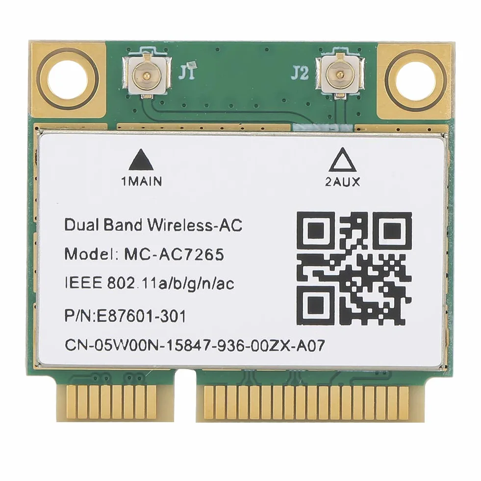 Fdit Sieciowa karta Bluetooth, dwuzakresowy bezprzewodowy adapter WiFi AC 7265, 2,4 G 300 Mb/s/5G 867 Mbps High Speed Bluetooth 4.2, 802.11a/b/g/n/AC PCI-E Half Mini Card