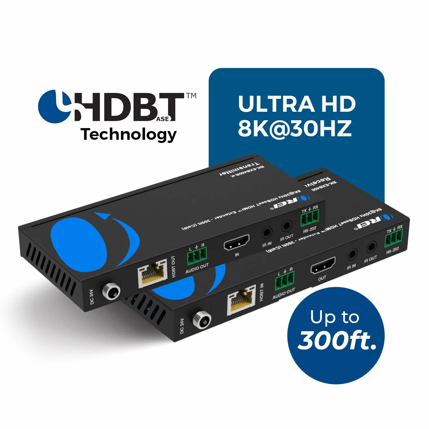 OREI Przedłużacz 4K przy 120 Hz HDMI Over Ethernet Balun - HDBaseT UltraHD 8K przy 30 Hz CAT6/7 kabel ze sterowaniem HDR, CEC i IR, RS-232, wyjście audio do 400 stóp (BK-EXB400R-K)