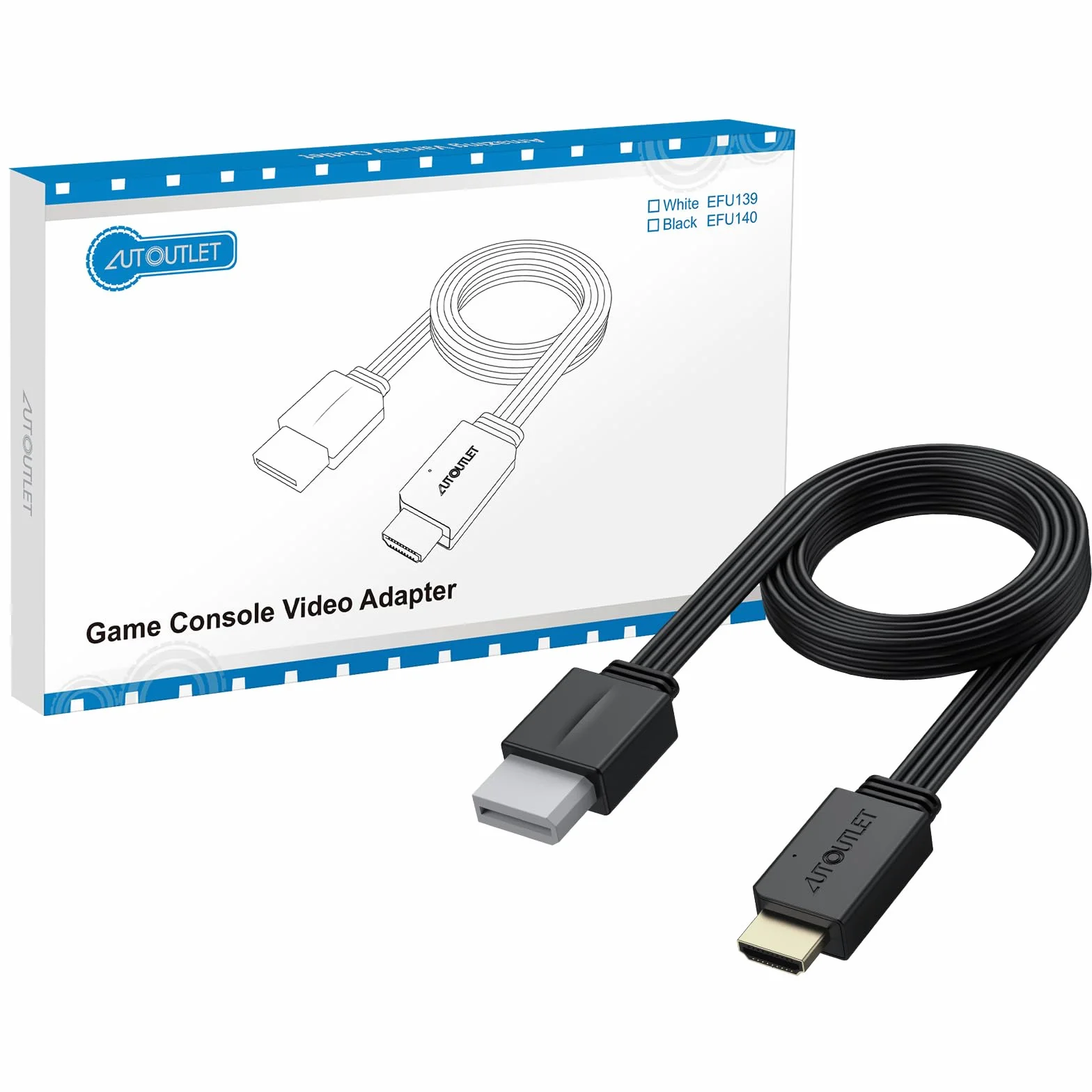 AUTOUTLET Adapter Wii do HDMI, 1080P/720P Konwerter Wii na HDMI, długość kabla 150 cm, obsługuje wszystkie tryby wyświetlania Wii, do telewizora HDTV i monitora, czarny