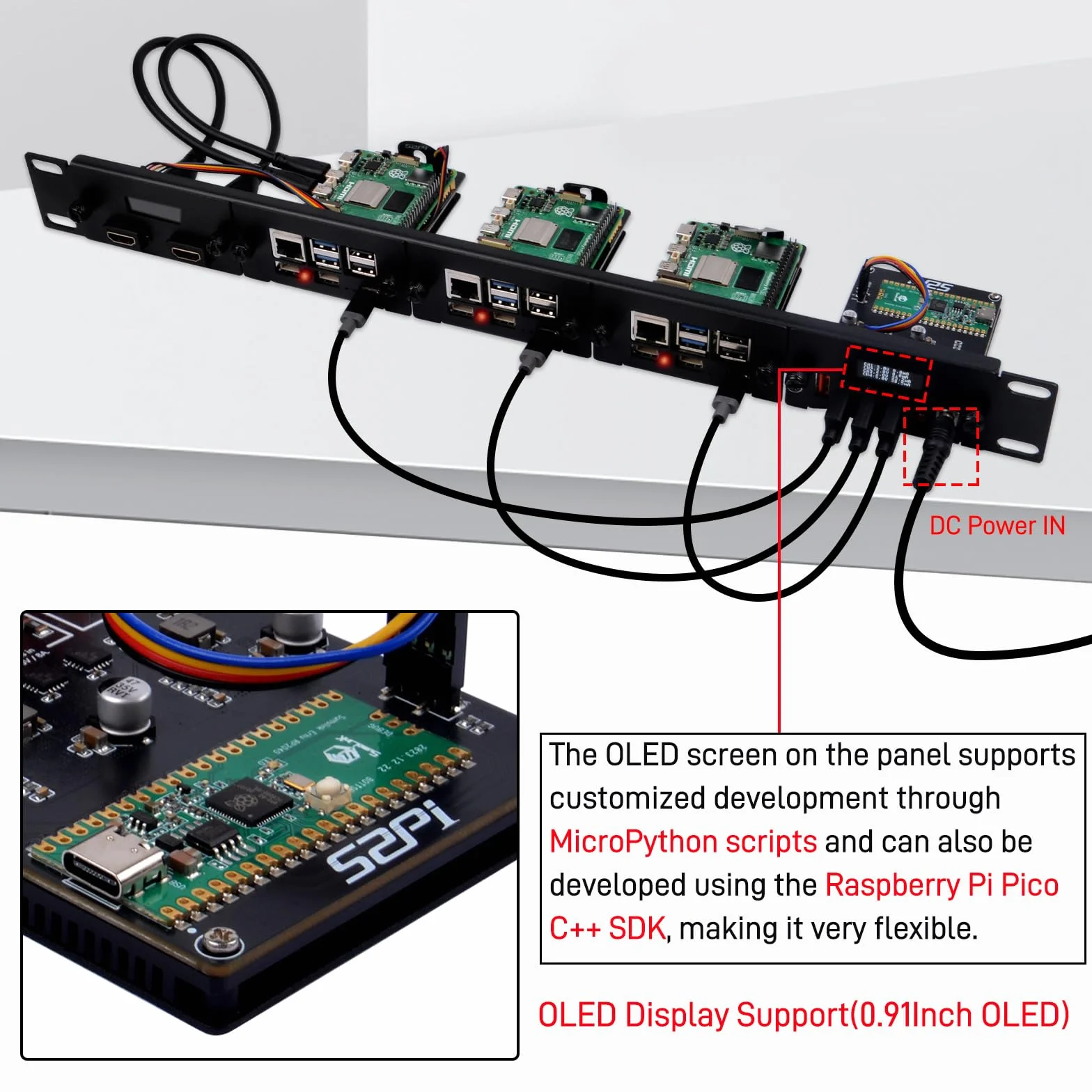 GeeekPi 4 USB Channel 5V Moduł zasilania dla 19-calowego 1U Rackmount