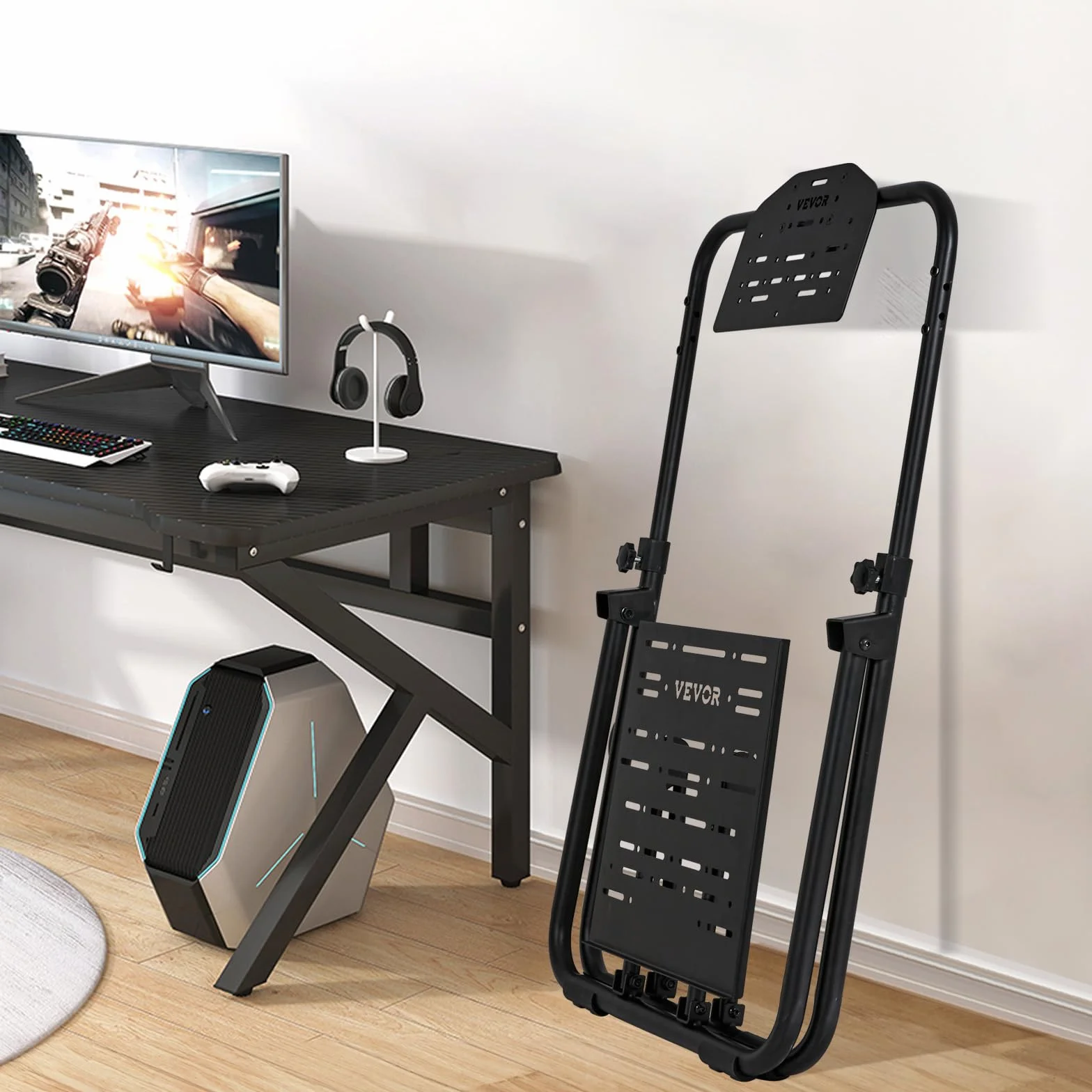 VEVOR Składany stojak na kierownicę wyścigową, uniwersalna podstawa z regulacją wysokości, kompatybilna z Logitech & Thrustmaster Racing Wheel and , wytrzymała rama Standard GT/Formuła Siedzenie