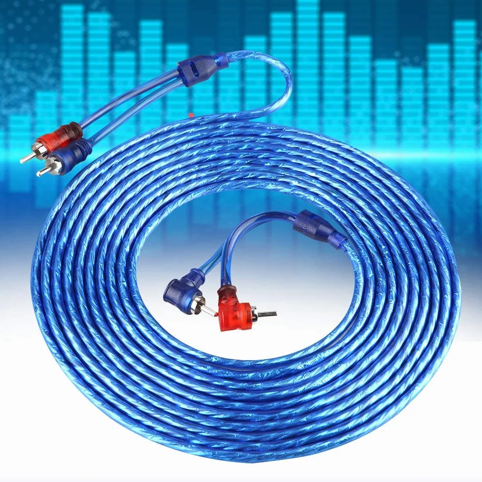 Qiilu 5 Meter Car-Audio-Kabel, AUTO Car Blue Transparentes Cinch-Audio-Verbindungskabel Ultra Flexibel