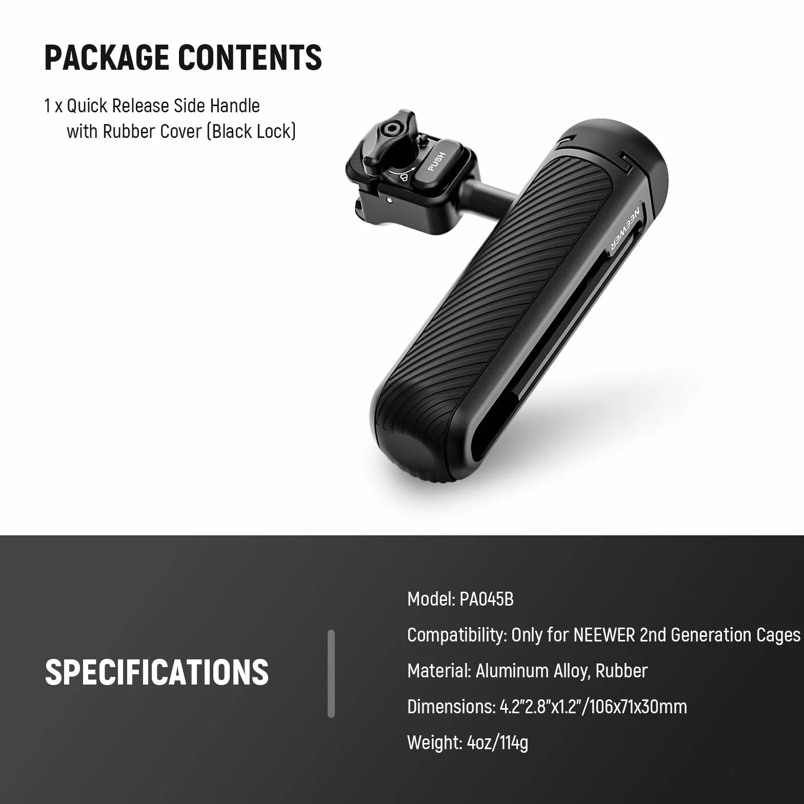 NEEWER Uchwyt boczny szybkiego zwalniania do klatki na telefon PA073 PA074 dla 16 Pro/16 Pro Max, PA042 do Samsung S24 Ultra, z zakrytą zimną stopką, pinem zapobiegającym zdejmowaniu, czarna blokada