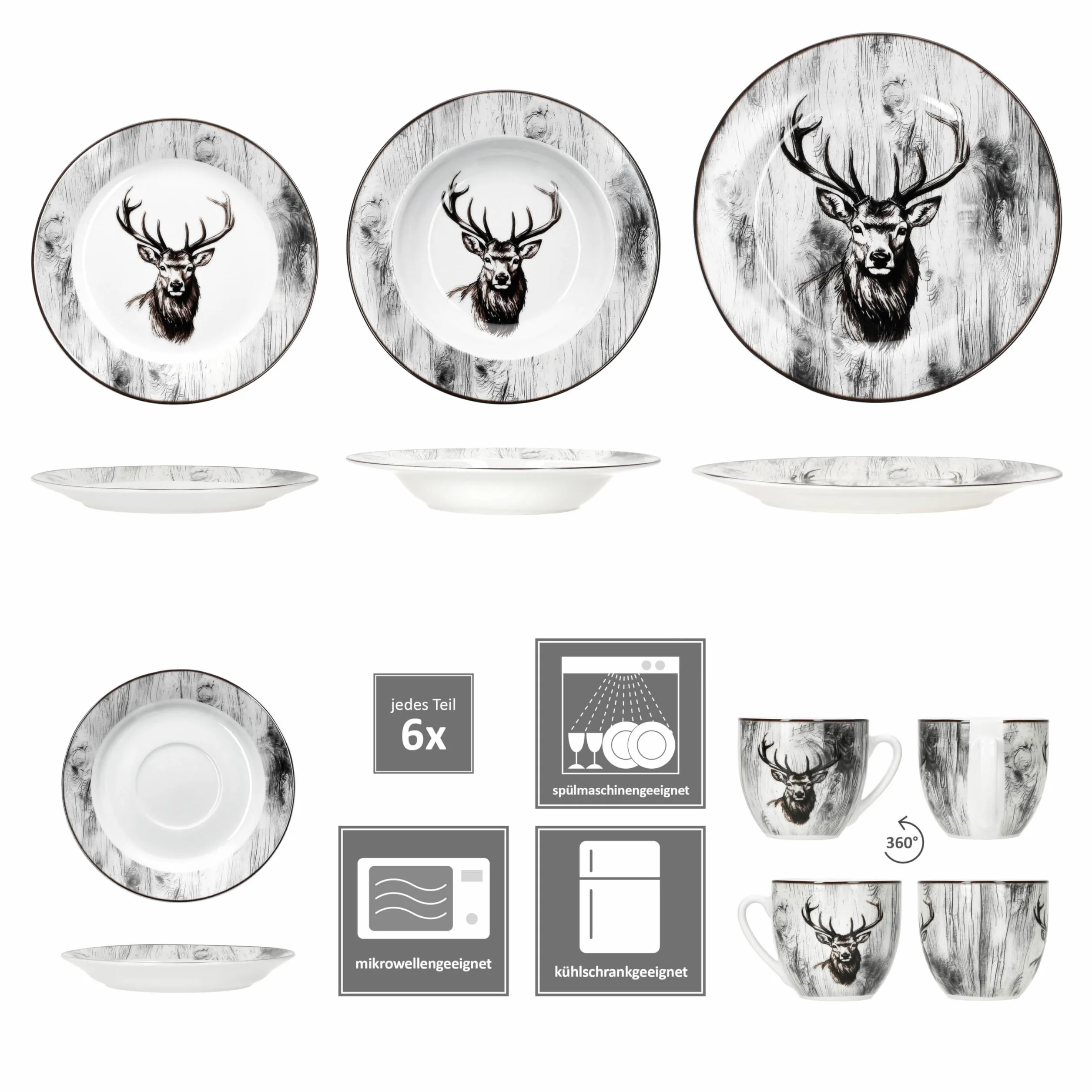 MamboCat Alois 30-częściowy porcelanowy serwis obiadowy dla 6 osób, 200 ml