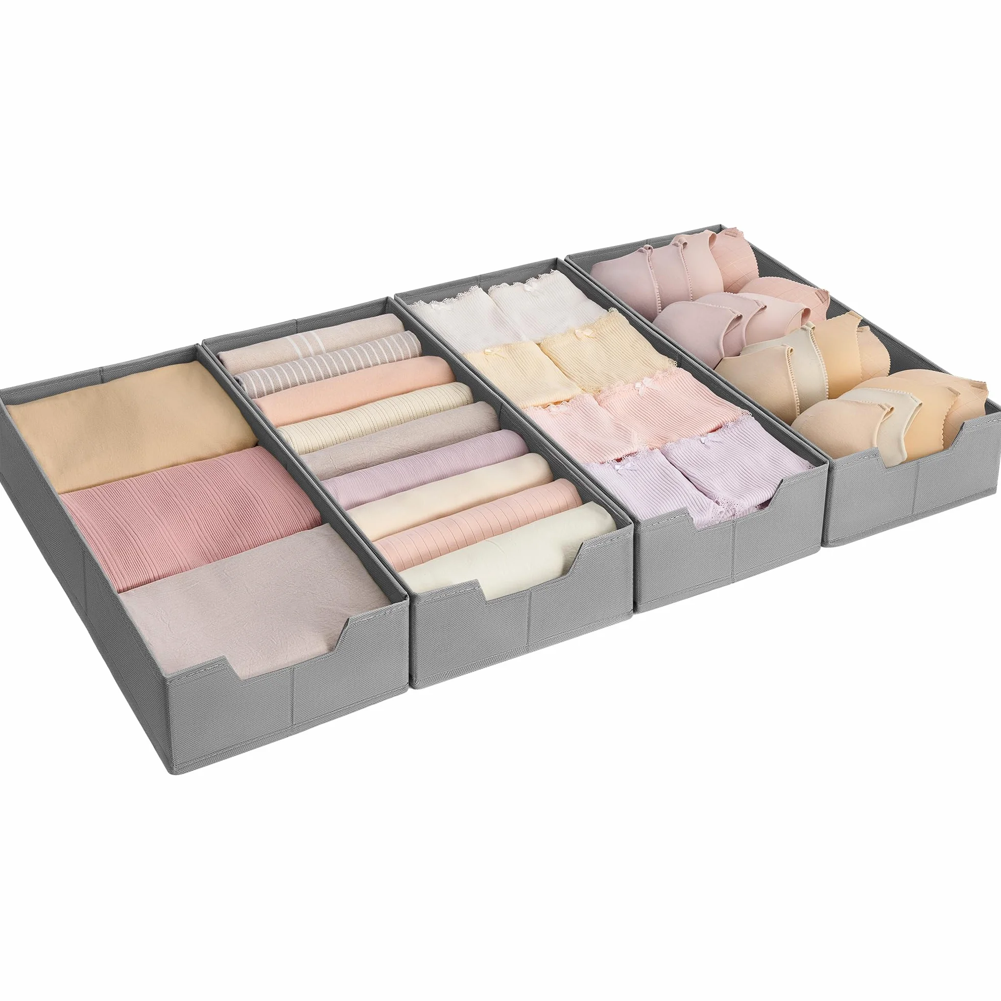 SONGMICS Zestaw organizerów na bieliznę 4 szt., organizer do szuflady do szafy IKEA PAX, bez przegródek, składany organizer do szafy, 50 x 22 x 10 cm na skarpetki, gołębi szary RUS013G01