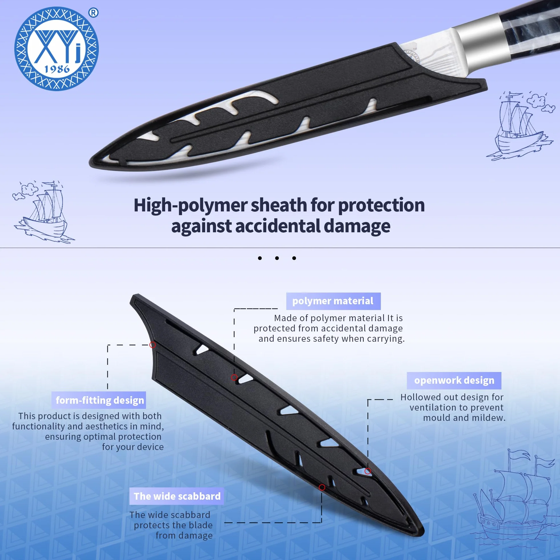 XYJ Kitchen Utility Knife,5 Inch Stainless Steel Steak Knife,Laser Damascus Pattern,Japanese Chef Knife Kitchen Cutlery,Meat Knife With Cover,Resin Handle