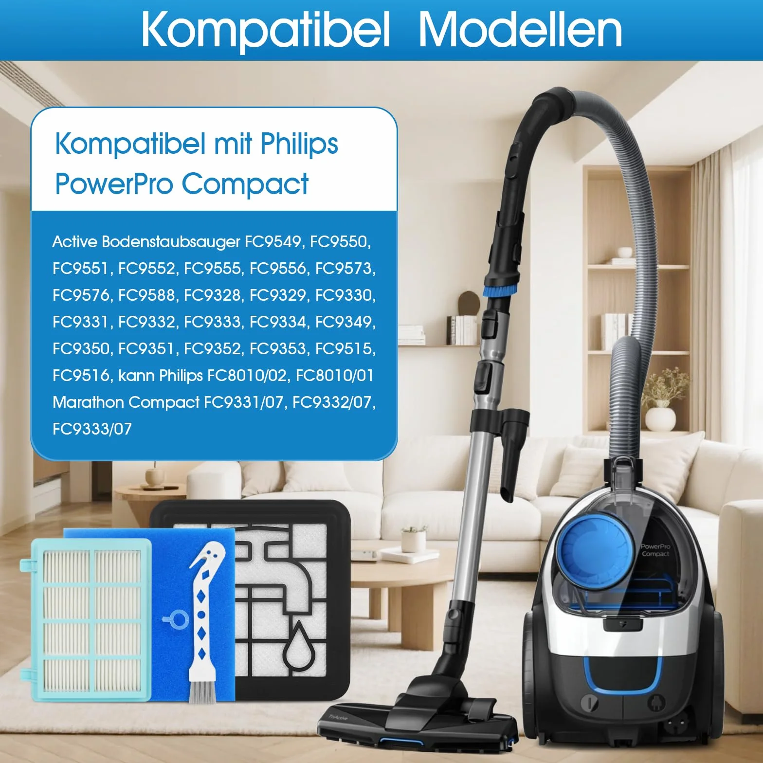2 sztuki filtrów do Philips Power Pro Compact FC8010/01 FC9330 FC9331 FC9332 FC9333 FC9334 FC9555 FC9550