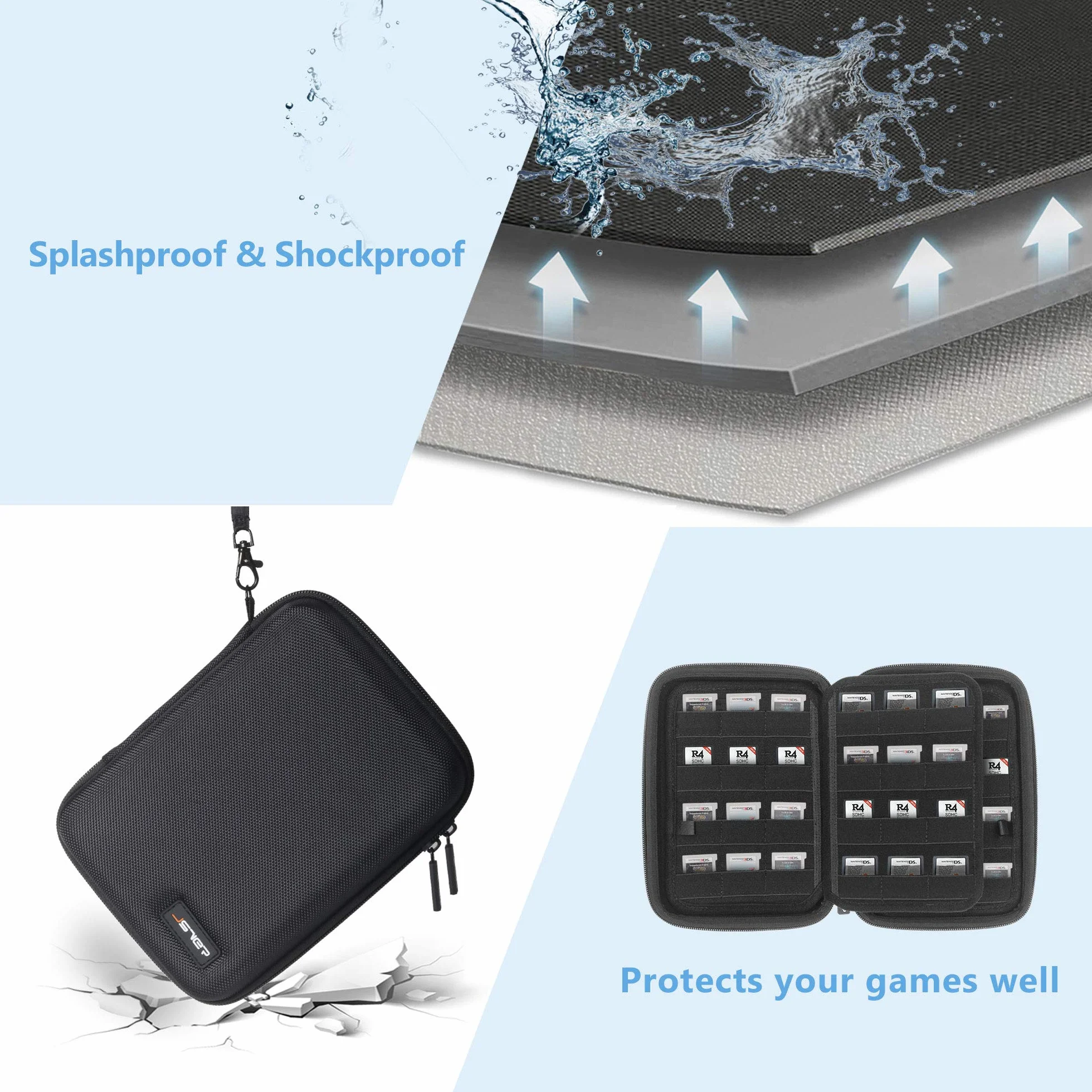JSVER Twarde etui do Nintendo 3DS 96 gier, etui na karty do Nintendo 3DS XL 2DS XL DS Switch Game Cartridges PS Vita Games i SD/MicroSD - czarne, czarny, utylitarian