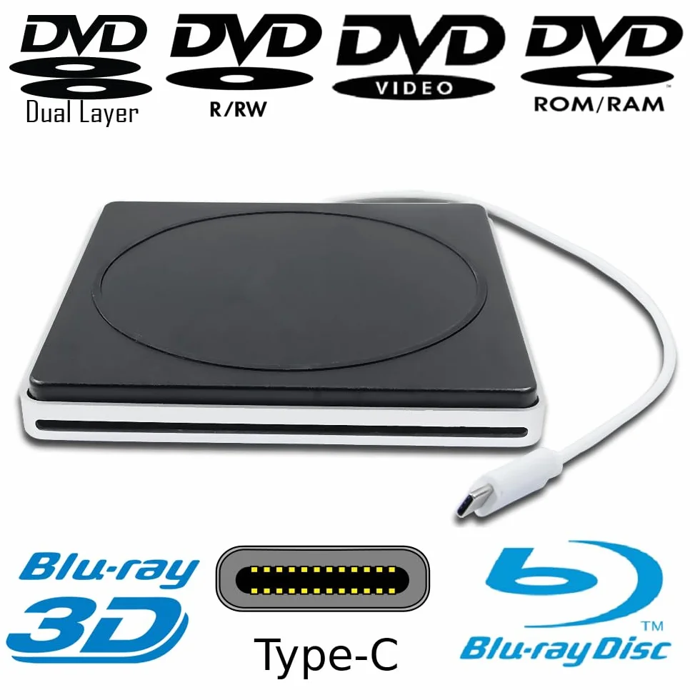 Zewnętrzny napęd USB-C USB Superdrive do Mac, odtwarzacza Blu-ray CD DVD BD, do Apple MacBook Air M1 M2 M3 15 13 2020 2018 2017 2022 2019 2024 laptop, 6X BD-RE DL 8X DVD+-RW Writer napęd optyczny