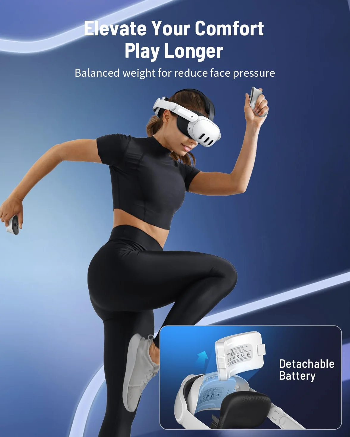 Zybervr Opaska na głowę z akumulatorem do Meta Quest 3, Comfort Zamiennik 6000 mAh Elite Strap, kompatybilna z akcesoriami Oculus Quest 3, zestaw słuchawkowy VR, regulowany, wydłużony czas gry