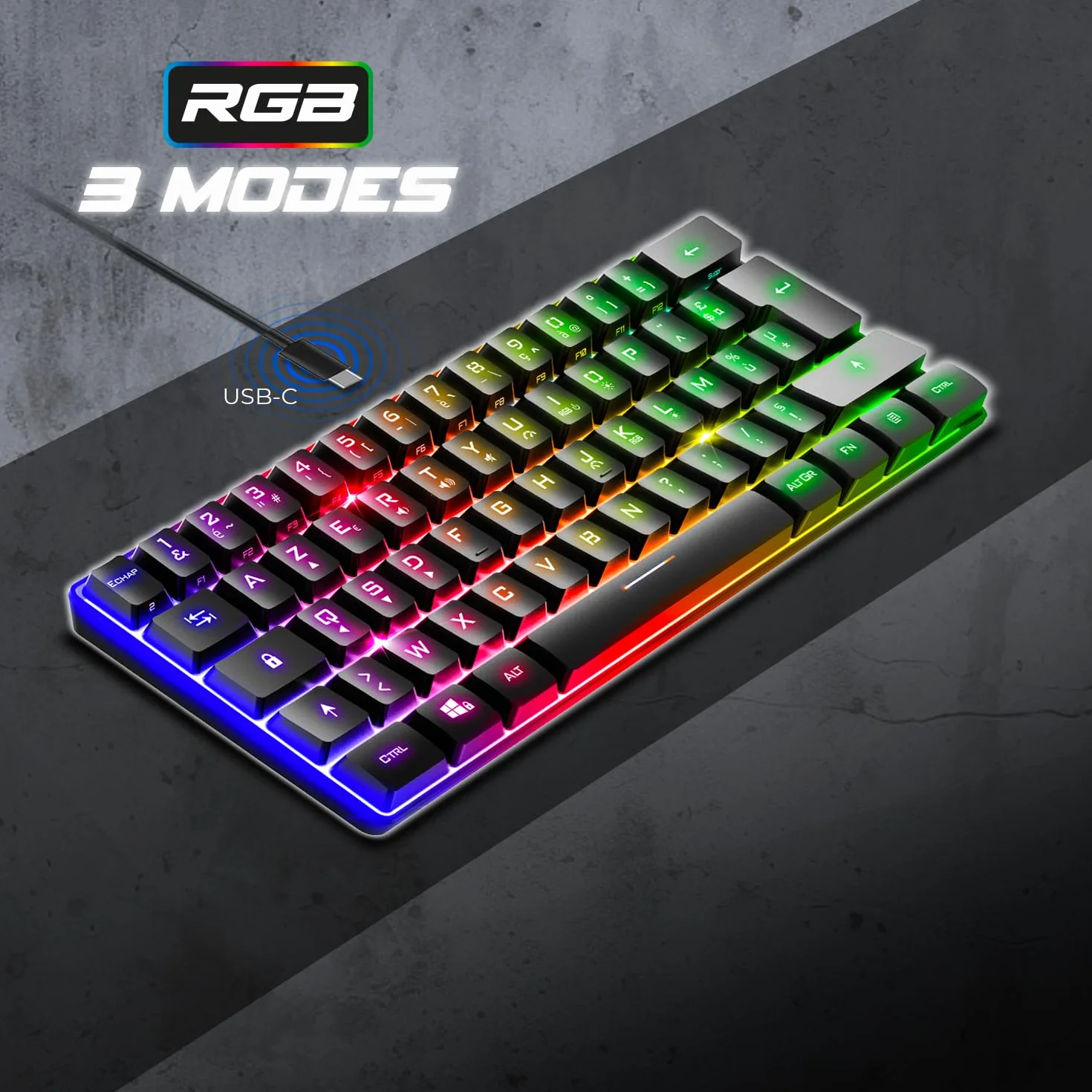 Spirit Of Gamer Pro K2 pół-mechaniczna przewodowa klawiatura gamingowa TKL 60% 62 klawisze antyghosting RGB czarna