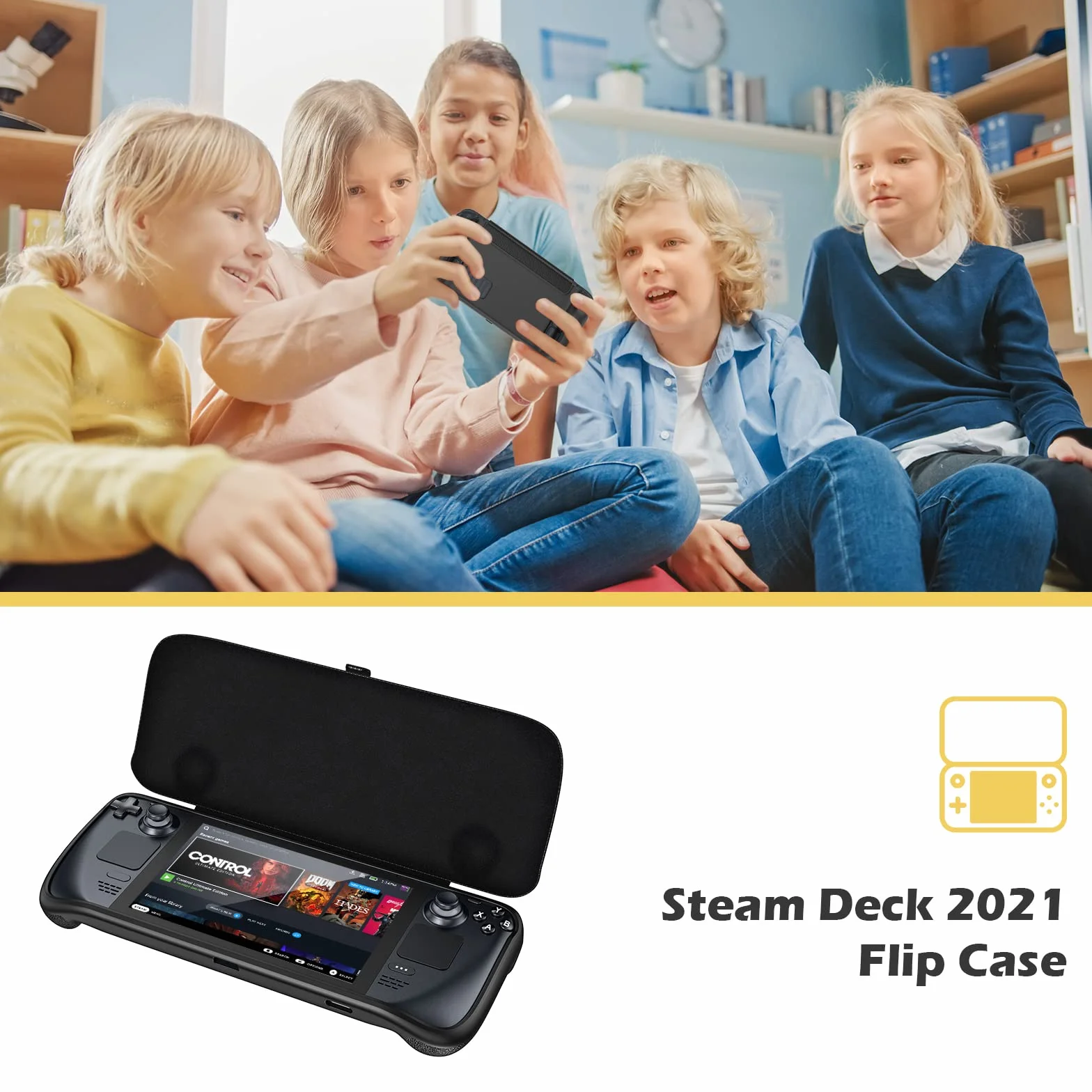 ProCase Etui na Steam Deck Flip Cover Kompatybilne z 7-Calowym Valve, Magnetyczne, Zdejmowane, Czarne