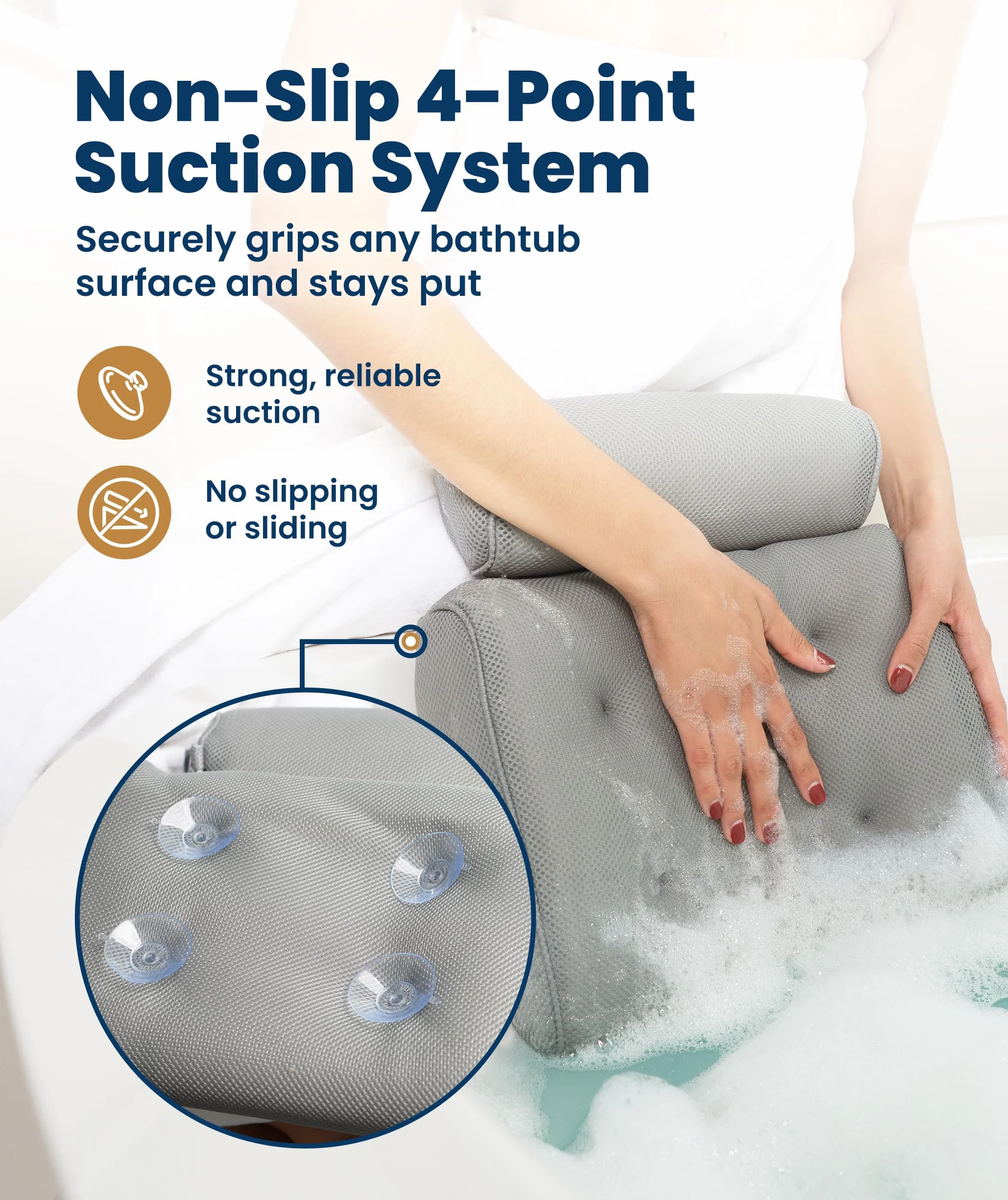 Everlasting Comfort Luxury Bath Pillow - Head, Neck, Back Support Cushion for Bathtub, Spa, Soaking