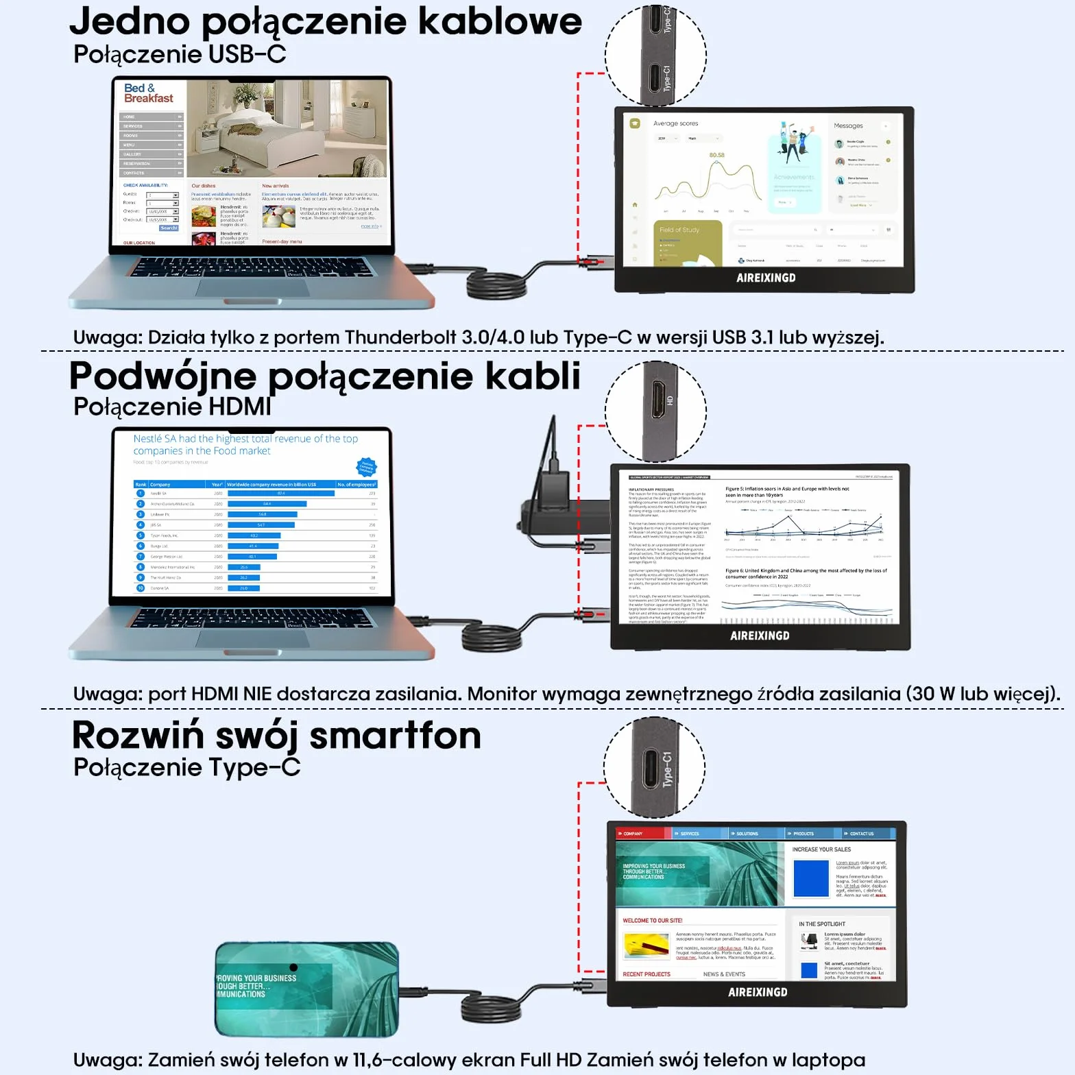 Przenośny monitor, 11,6" 1920×1080 FHD IPS przenośny ekran do laptopa ze stojakiem,montaż VESA, drugi ekran do laptopa/PC/Mac/PS5/Xbox - złącze USB C i HDMI [Klasa energetyczna A]
