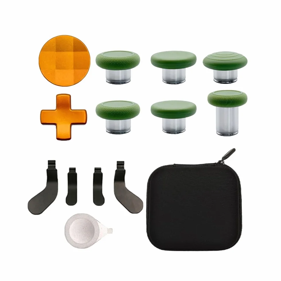 Metalowe Drążki do Xbox Elite Series 2 Kontrolera, 13 w 1 Akcesoria Zamiennik 6 Joystick 4 Tylne Łopatki 2 D-Pads z 1 Narzędziem do Regulacji, Zielony + Pomarańczowy
