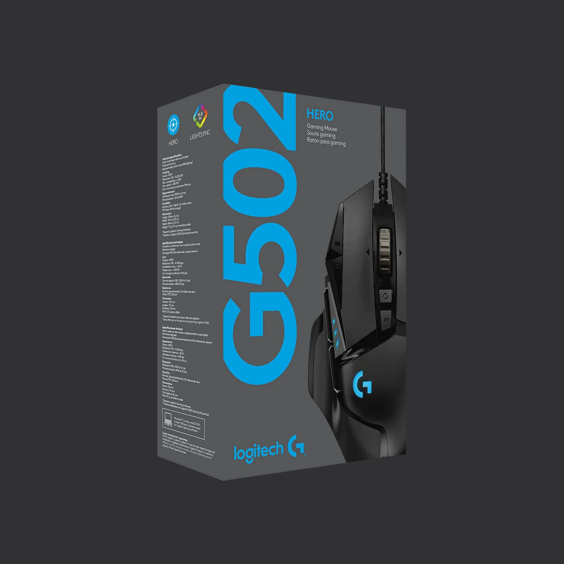 Logitech G G502 HERO Ratón Gaming con Cable, HERO 25K, 25600 DPI, RGB, Peso Personalizable, 11 Botones, PC/Mac - Negro