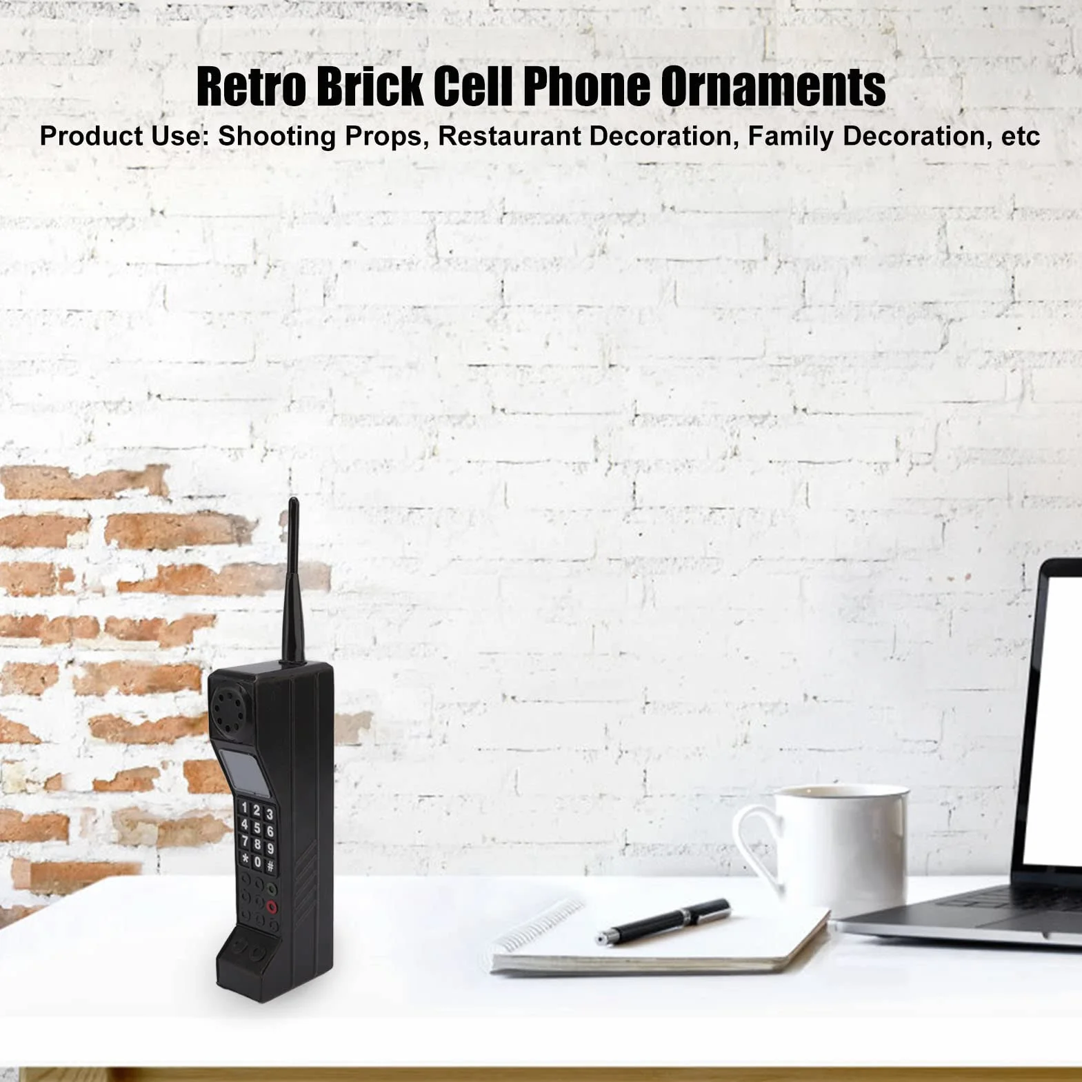 Retro Vintage Ozdoba na Telefon Komórkowy z Cegły, Rekwizyt Fotograficzny Czarny