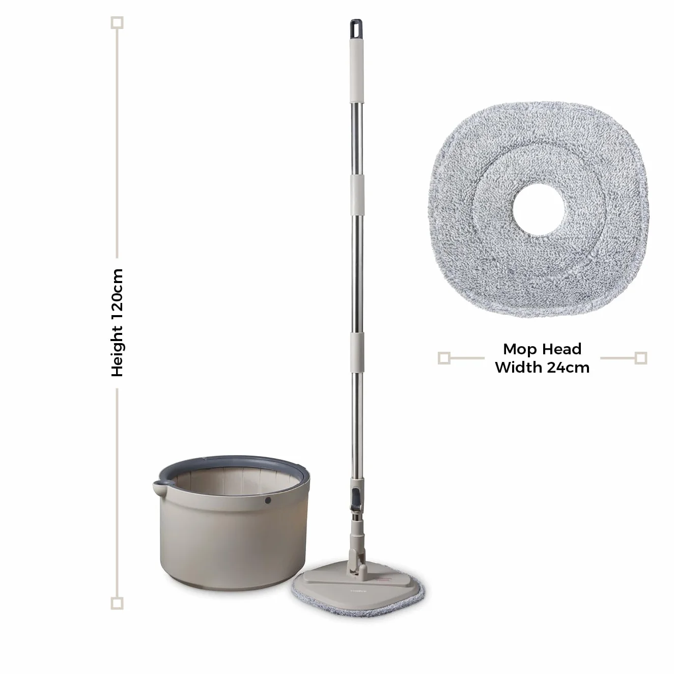 Tower T869009MSH Duo Compact Spin Mop, wbudowana turbina, 2 pojemniki, latte, szary