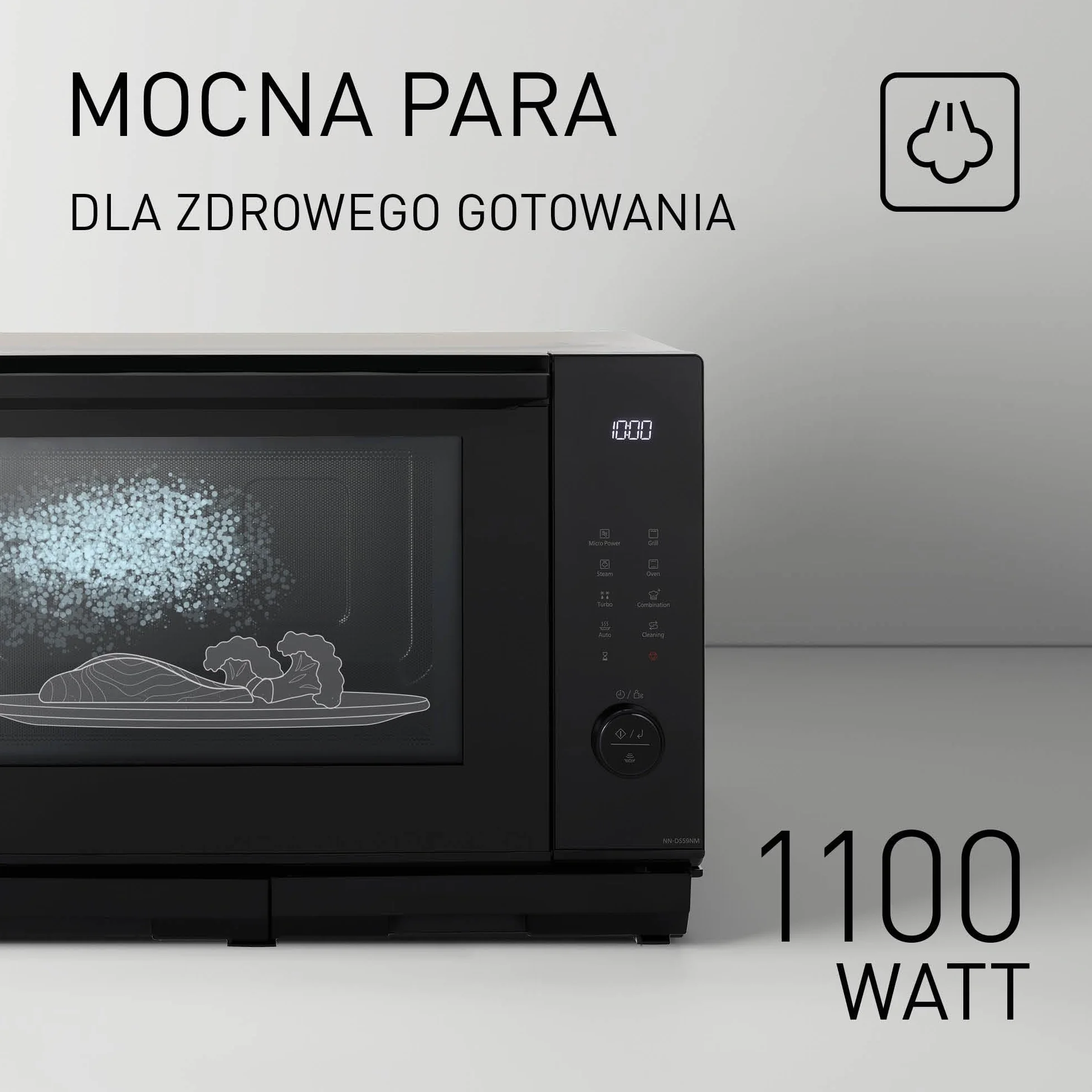 Panasonic NN-DS59N parowa kuchenka wielofunkcyjna 4w1 (technologia inwerterowa, 27l, para o mocy 1100W, grill kwarcowy 1350W, funkcja piekarnika), srebrna