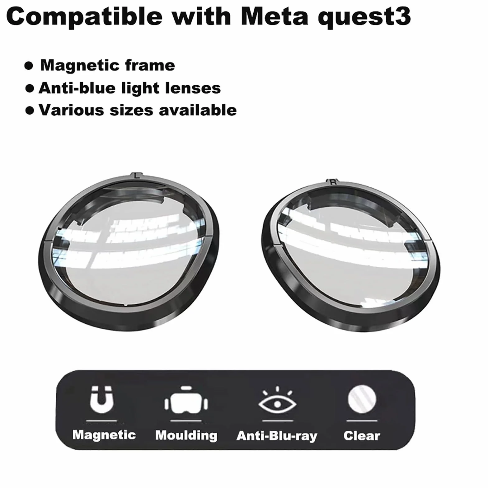 1 para magnetycznych soczewek VR dla krótkowzroczności do Meta Quest 3, soczewki na receptę z filtrem niebieskiego światła, profesjonalne akcesoria do okularów VR (-1.0D)