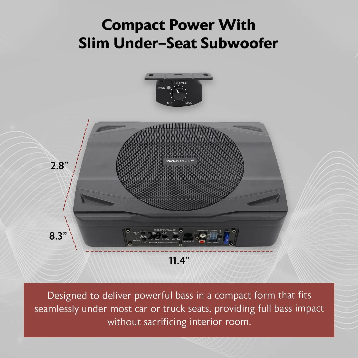 Rockville SS8P 400 W 20.3 cm Slim Under-Seat Active Powered Subwoofer do samochodów / ciężarówek