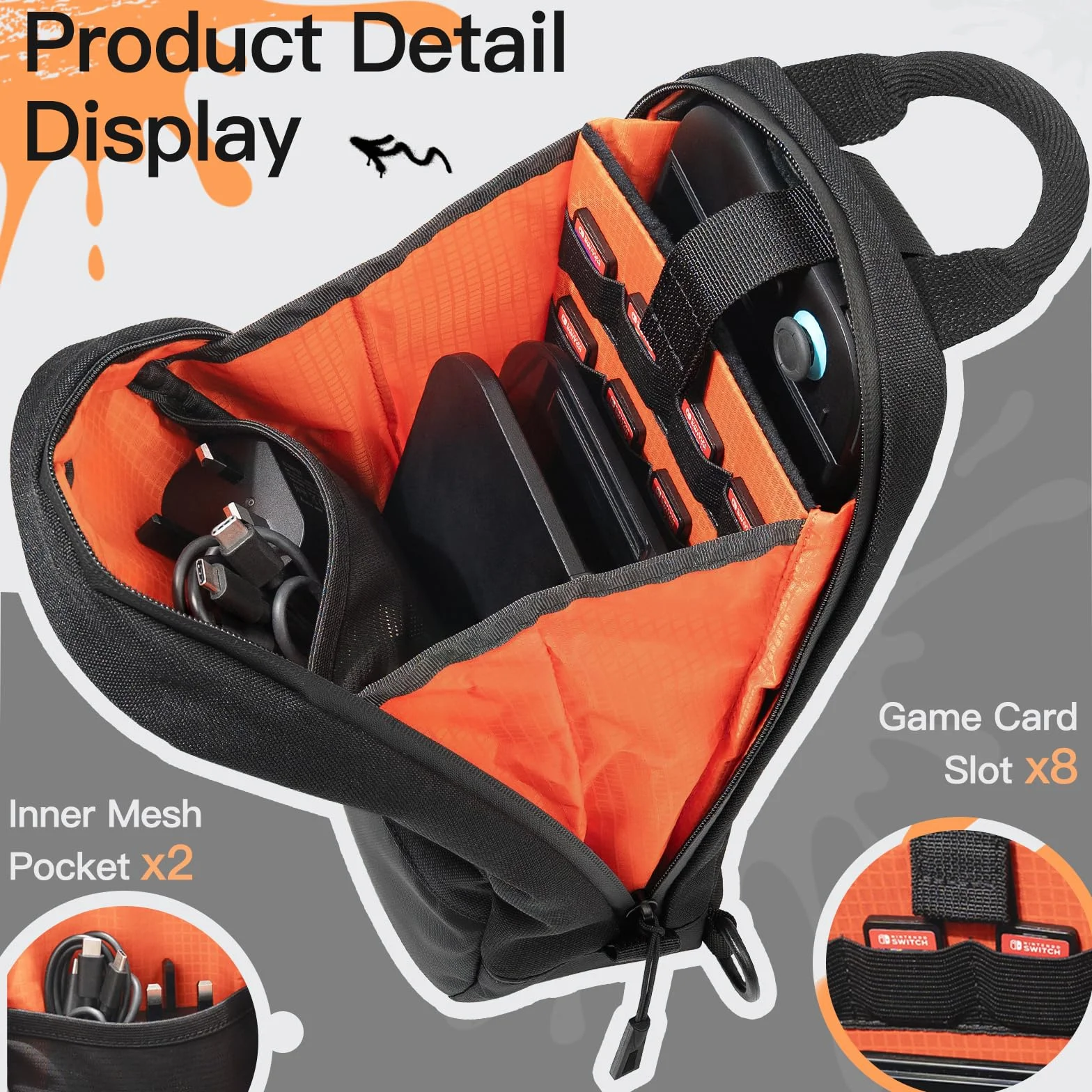 JETech Torba Sling Crossbody do Nintendo Switch 2/Switch OLED/Switch, Czarny, 8 Przegródek na Karty