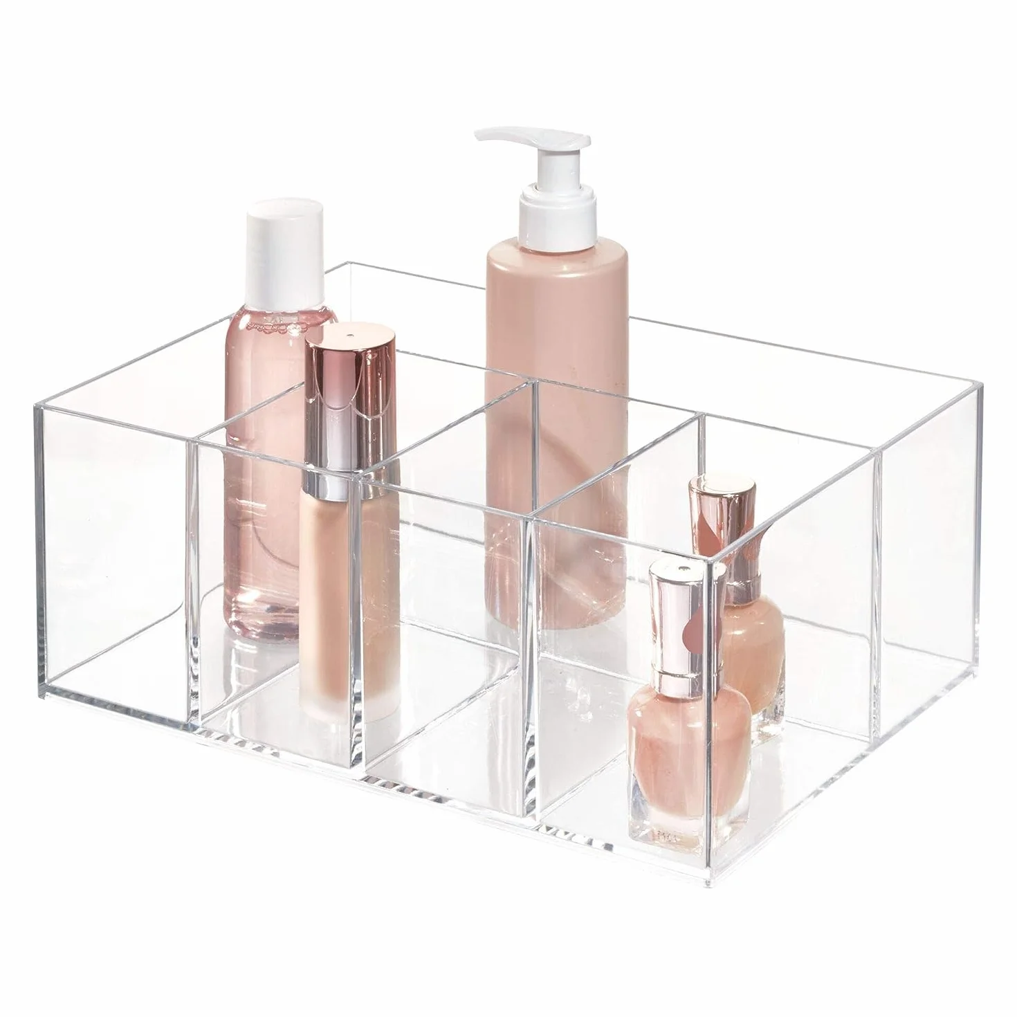 iDesign 5-komorowy plastikowy organizer do przechowywania w łazience, kolekcja Clarity – 25 cm x 17,5 cm x 10,2 cm, przezroczysty