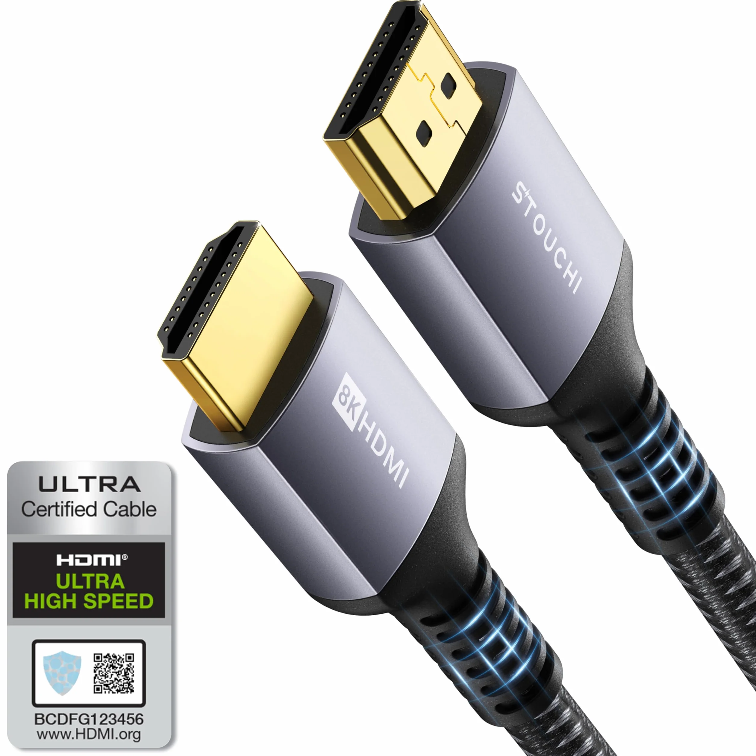 Kabel HDMI 2.1 1,8M,Stouchi Certyfikat 8K Ultra HD 48Gbps High Speed 8K60 4K120 144Hz RTX 3080 eARC HDR10 4:4:4 HDCP 2.2 i 2.3 Dolby Kompatybilny z Fire TV/Roku TV/PS5/Xbox Series X/Samsung/Sony/LG