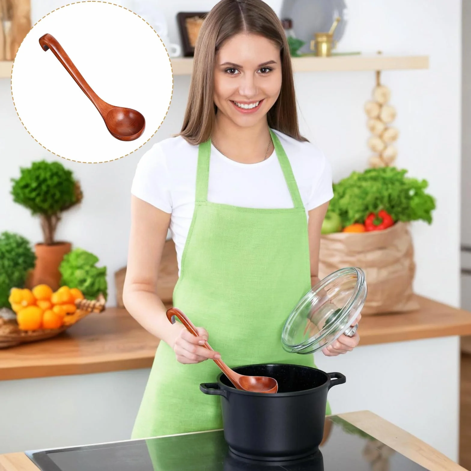 Drewniana łyżka do zupy 26 cm naturalnie długi uchwyt