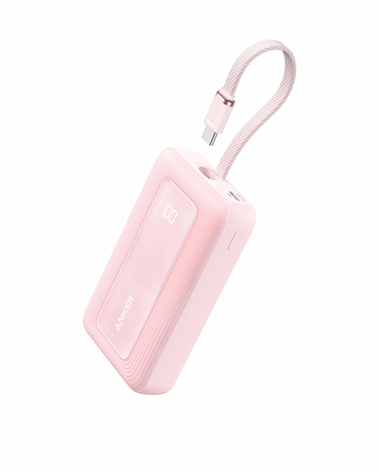 Powerbank Anker Zolo, 10 000 mAh 30 W, szybka przenośna ładowarka z wbudowanym kablem USB-C, akumulator do szybkiego ładowania dla serii iPhone 16, Galaxy, iPad i innych (różowy)