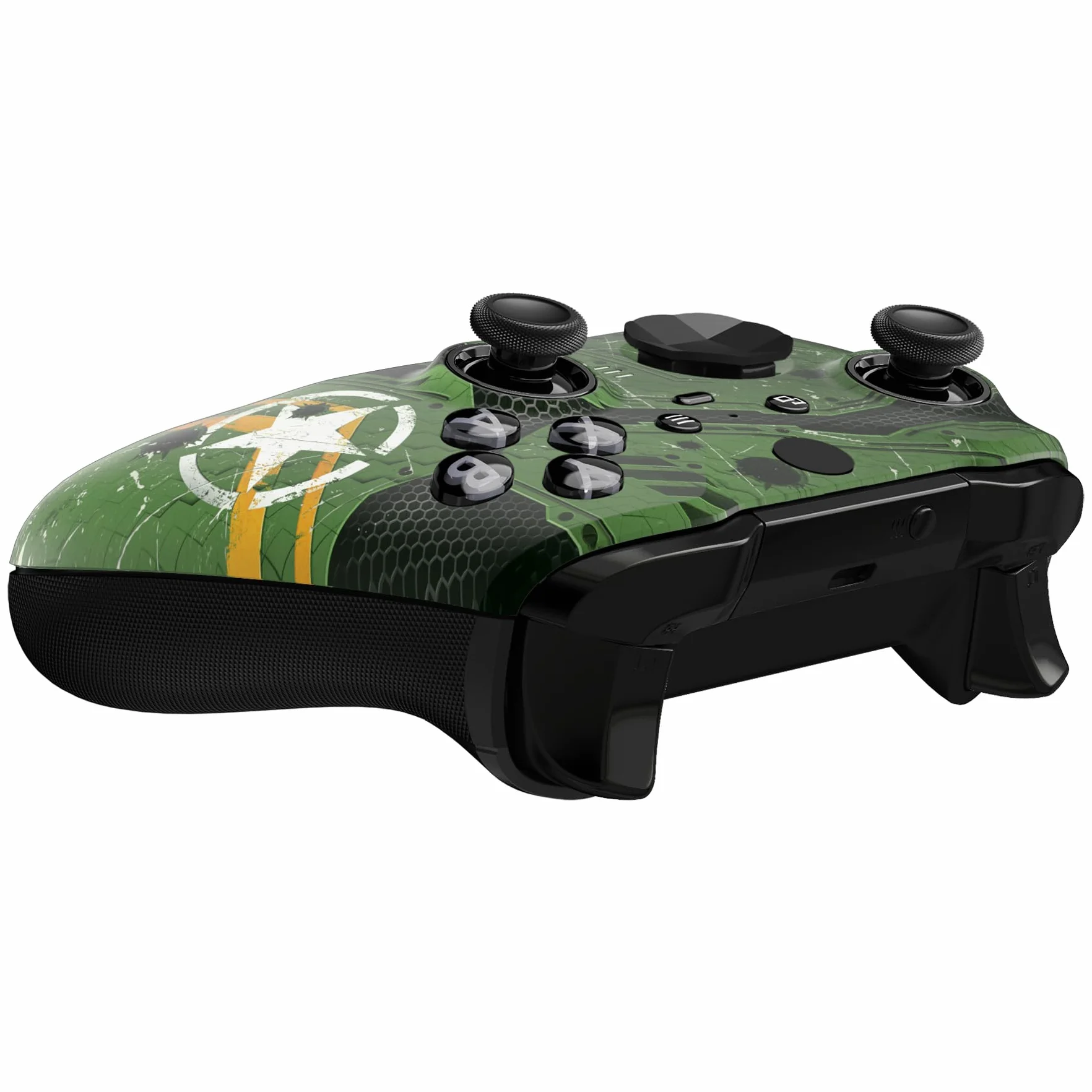 eXtremeRate Army Mecha Soft Touch Grip Błyszcząca Osłona Płyty Czołowej, Zestaw Zamienny Obudowy Shell Case Przedniej dla Xbox One Elite Series 2 Controller Model 1797 - Thumbstick Accent Rings Dołączony