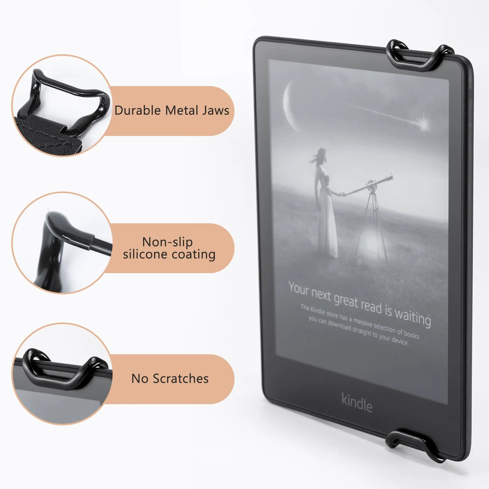 CoBak Bezpieczny pasek na rękę do czytnika e-booków i tabletów – wszechstronny i lekki uchwyt na palec do tabletu Kindle / Kobo/Voyaga/Lenovo/Sony e-book – wysoka elastyczność, czarny