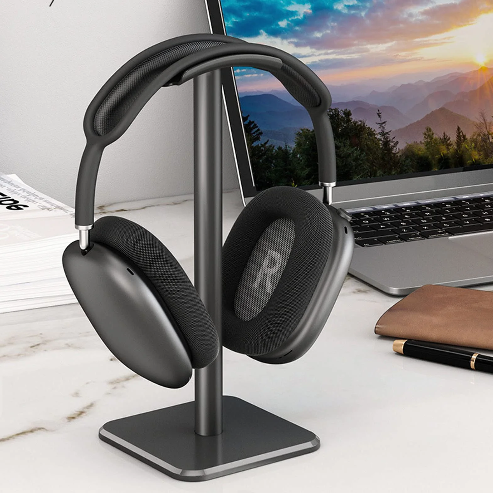 Stojak na Słuchawki Aluminiowy na Biurko, Uchwyt z Solidną Podstawą TPU do AirPods Max, HyperX, Łatwy w Instalacji (Czarny)