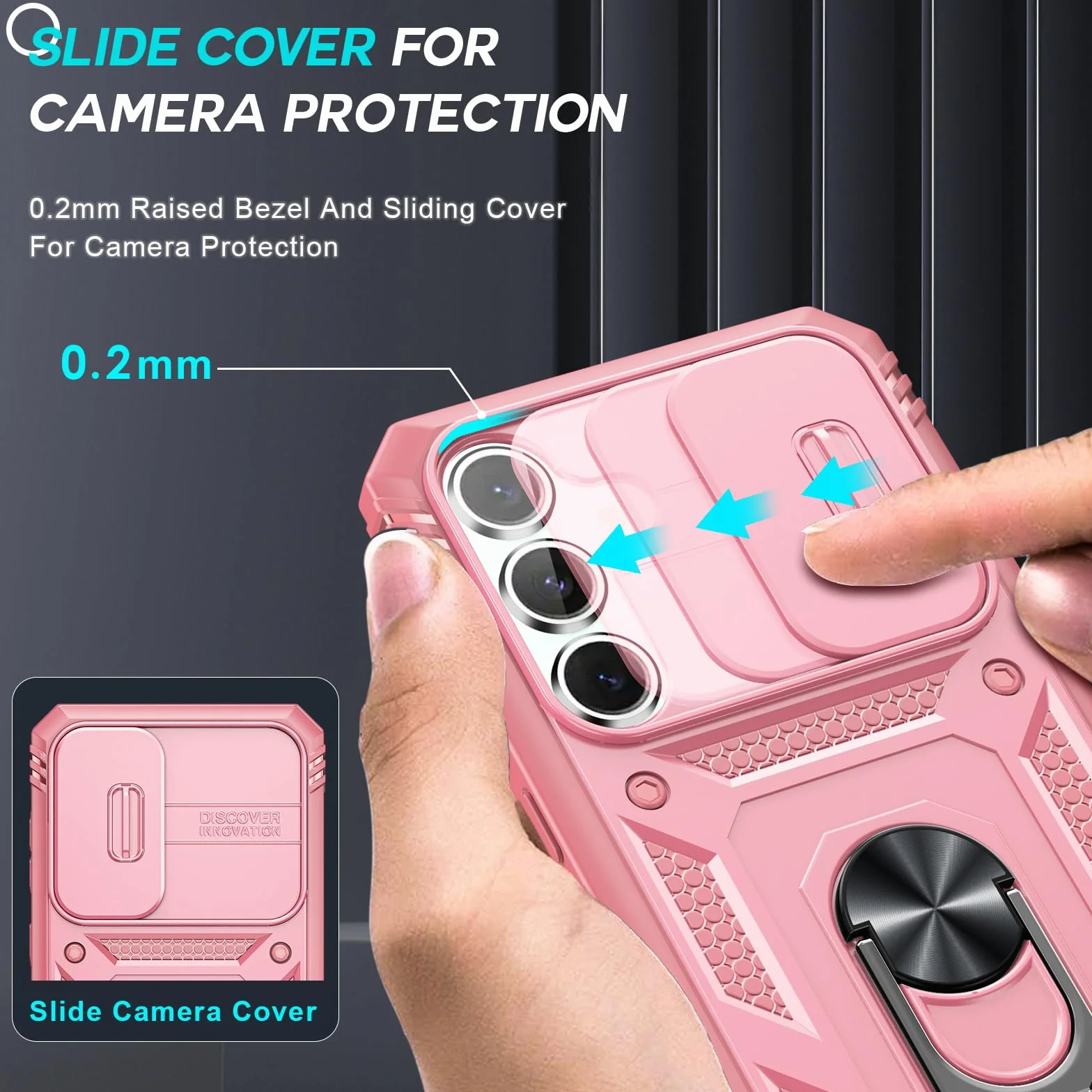 LeYi Etui do Samsung S25FE z 2 folią ze szkła hartowanego, etui do Samsung Galaxy S25 FE 5G z ochroną aparatu [Slidable] Odporny na wstrząsy pierścień 360° uchwyt TPU etui zderzak, różowe